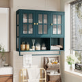 Bathroom Wall Cabinet Storage Cabinet With Glass Door Dark Green Cupboard Medicine Cabinet With Towel Rack