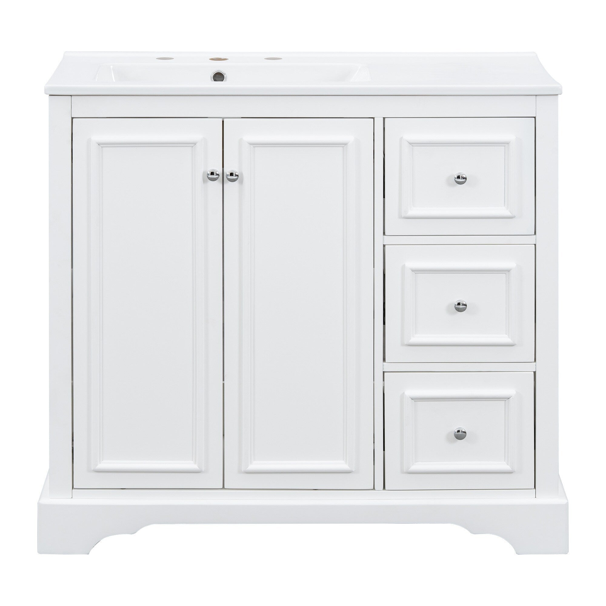 Bathroom Vanity With Ceramic Sink 3 Drawers One With A Divider