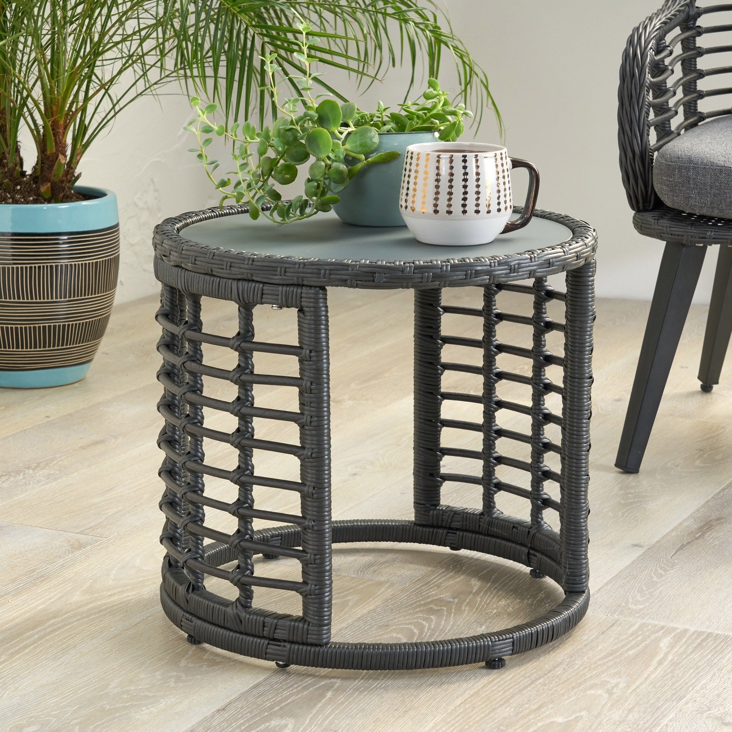 Bautista Indoor Modern Boho Wicker Side Table With Tempered Glass Top By Christopher Knight Home