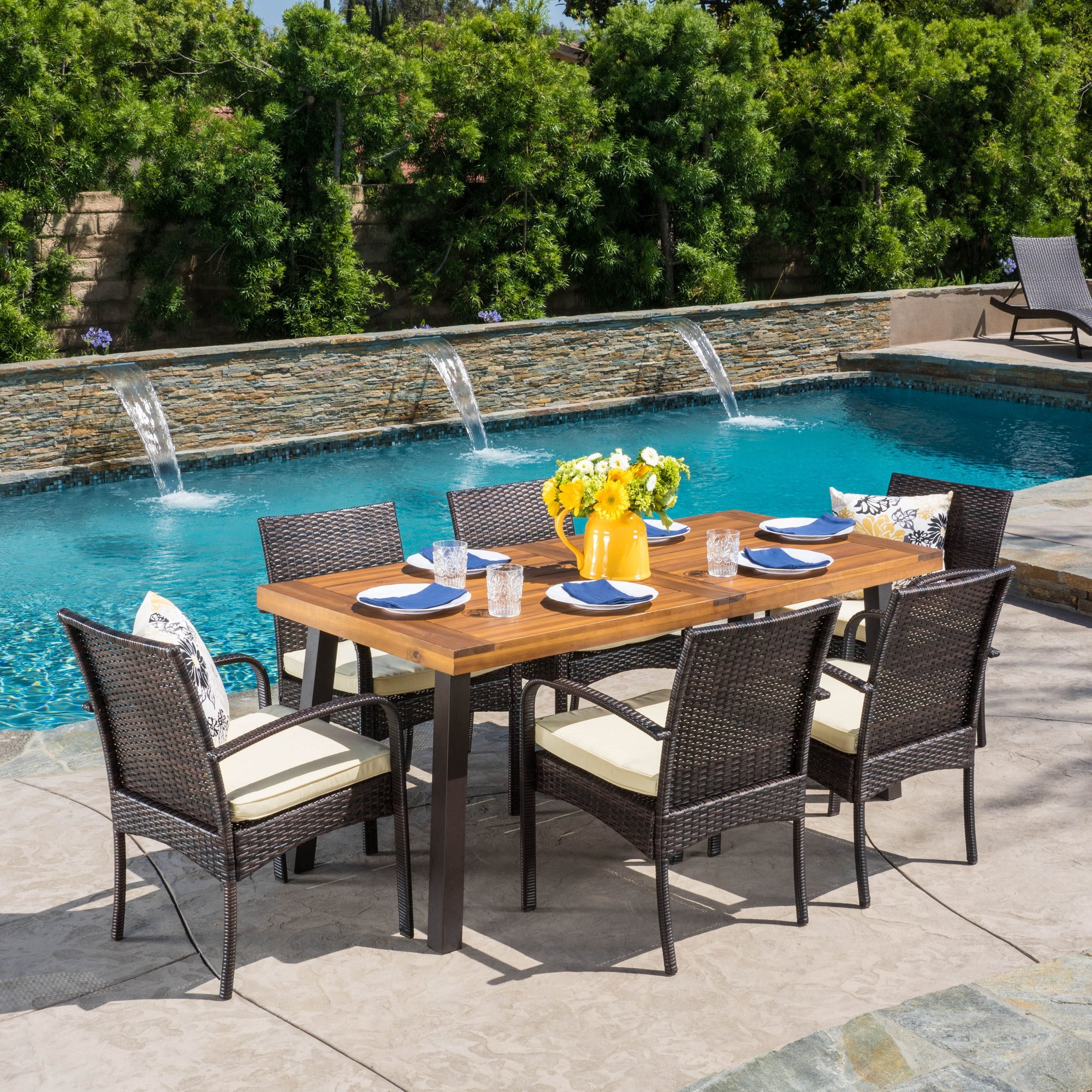 Bavaro Outdoor 7 Piece Rectangle Dining Set With Cushions By Christopher Knight Home