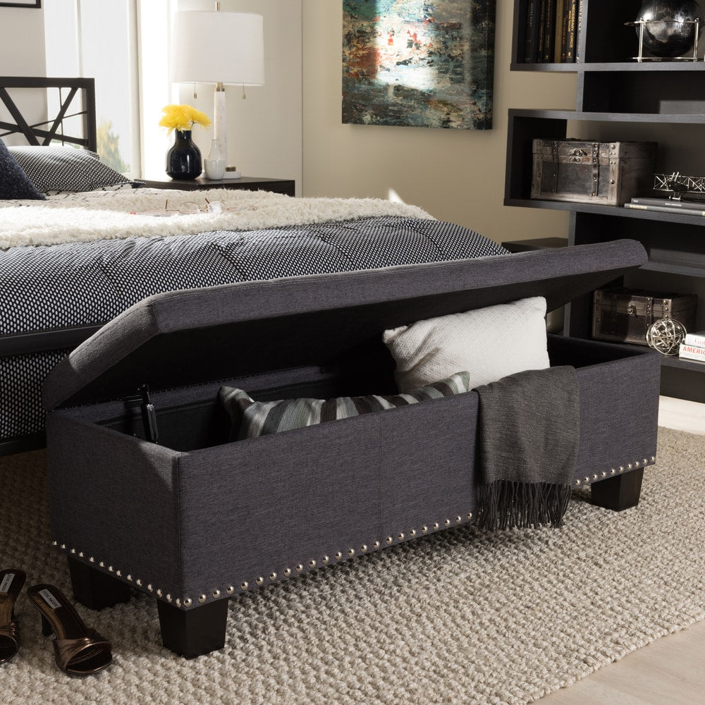 Copper Grove Mendocino Modern And Contemporary Dark Grey Fabric Upholstered Button Tufting Storage Ottoman Bench