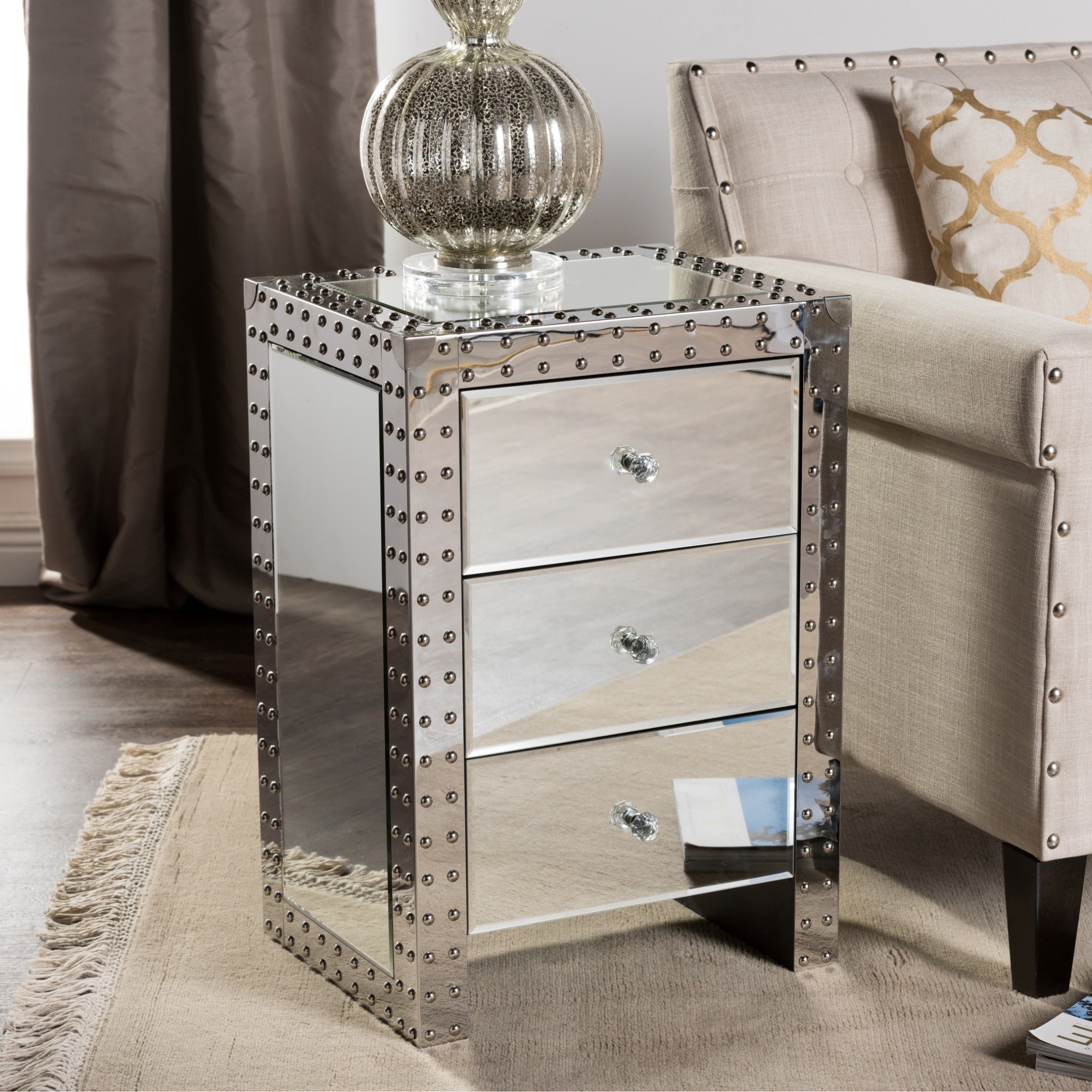 Baxton Studio Azura Modern Hollywood Regency Glamour Style Nightstand Bedside Table