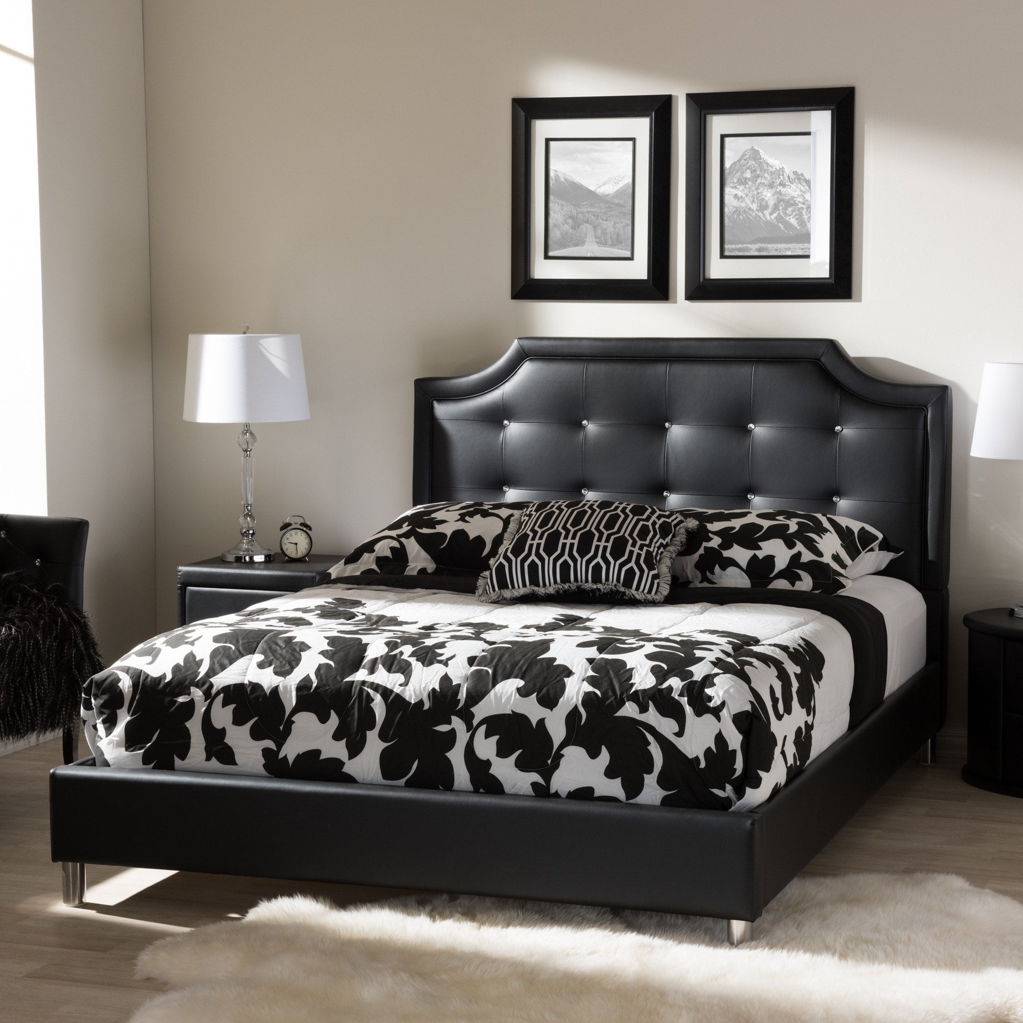Baxton Studio Carlotta Modern Black Faux Leather Platform Bed With Upholstered Headboard