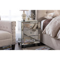 Baxton Studio Chevron Contemporary Hollywood Regency Glamour Style Mirrored 3 Drawers Bedside Nightstand Table