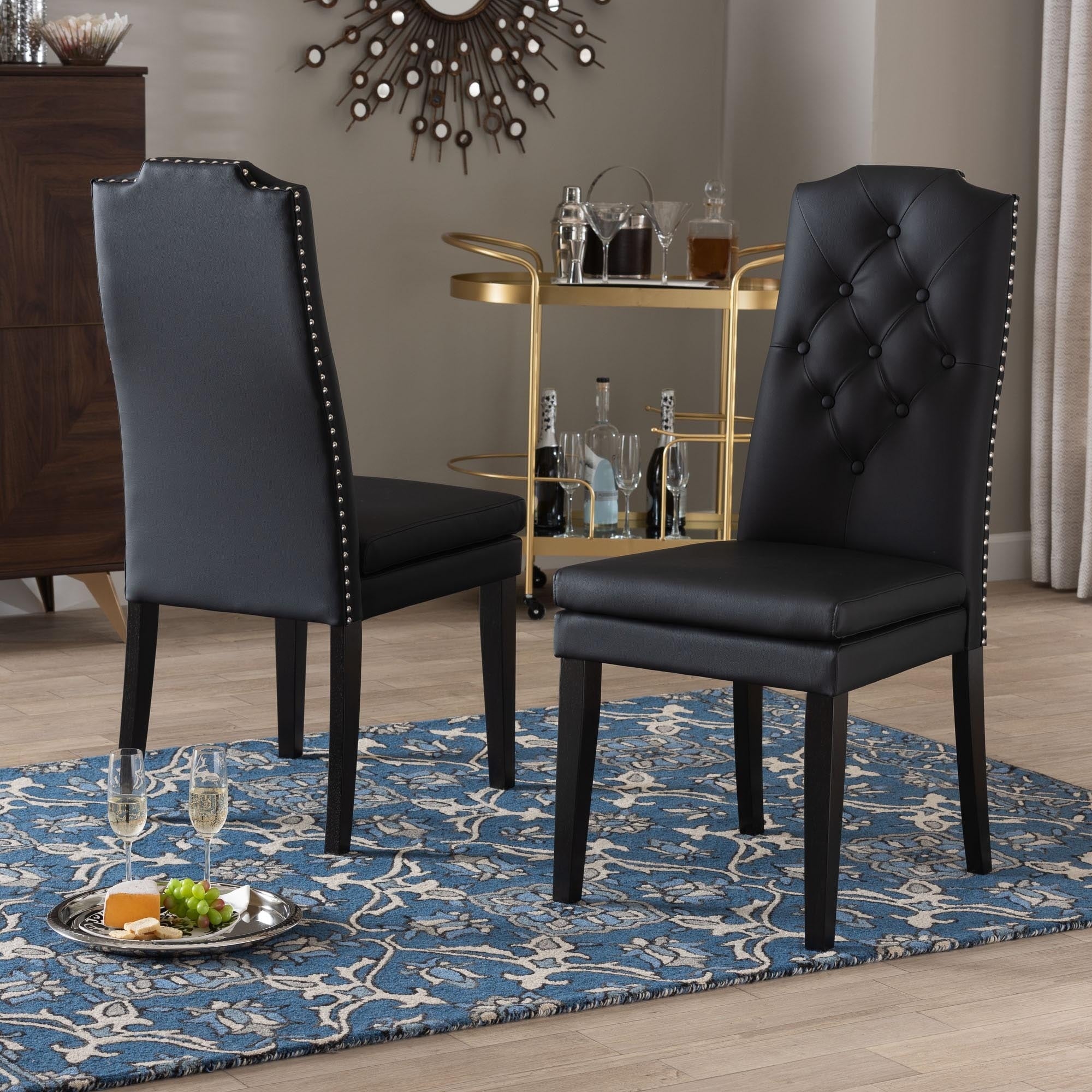 Baxton Studio Dylin Contemporary Black Faux Leather With Button Tufted Nail Heads Trim Dining Chair Set Of 2