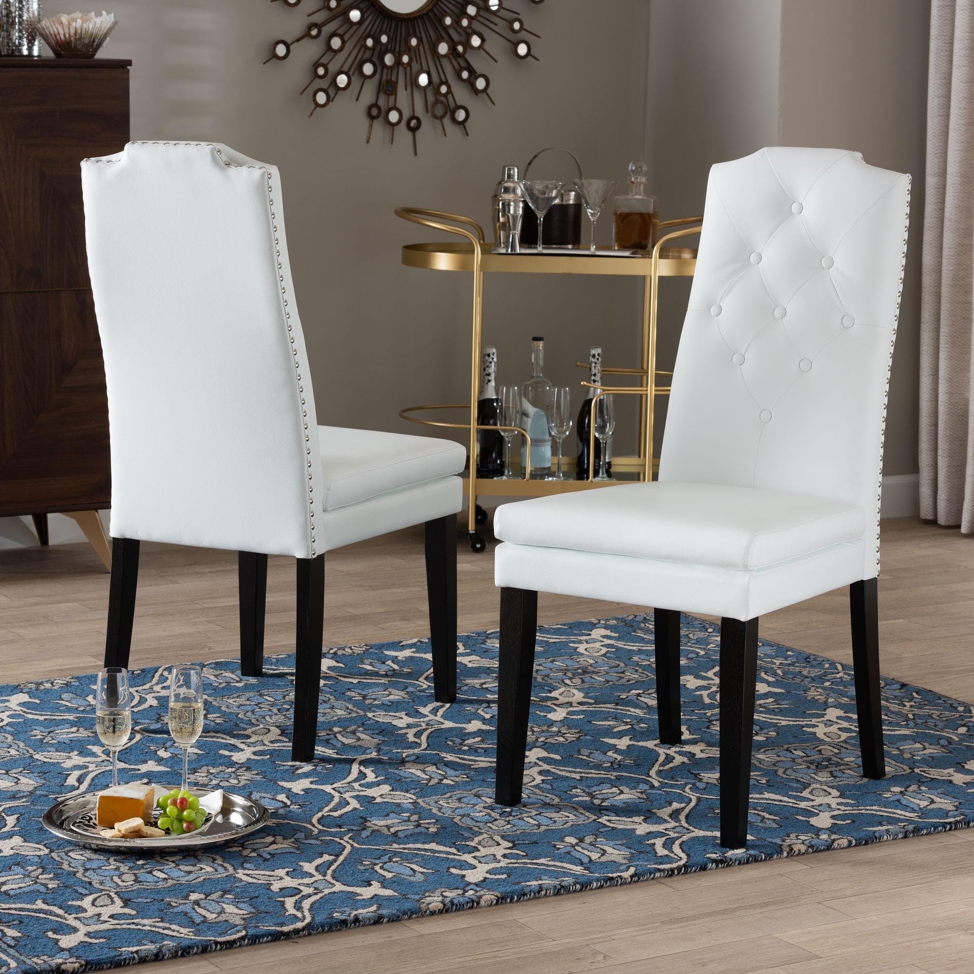 Baxton Studio Dylin Contemporary White Faux Leather With Button Tufted Nail Heads Trim Dining Chair Set Of 2