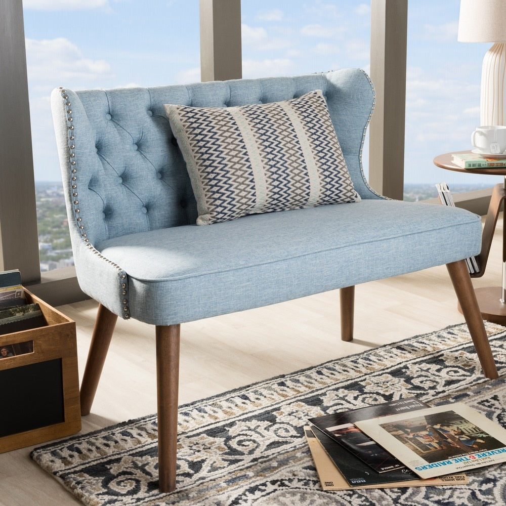 Carson Carrington Rudkobing Mid Century Modern Wood And Fabric Upholstered Button Tufting Loveseat