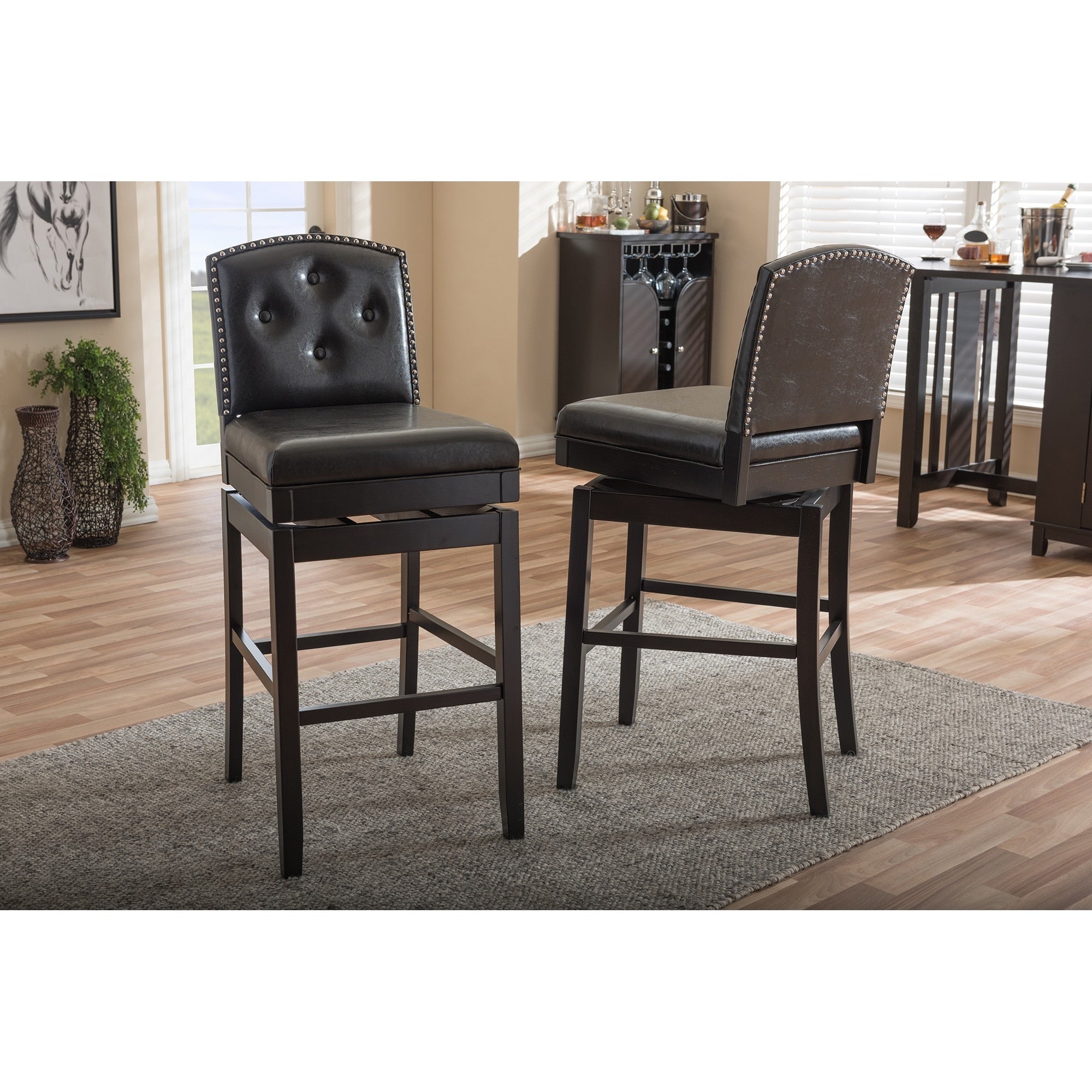 Traditional Dark Brown Faux Leather Bar Stool By Baxton Studio