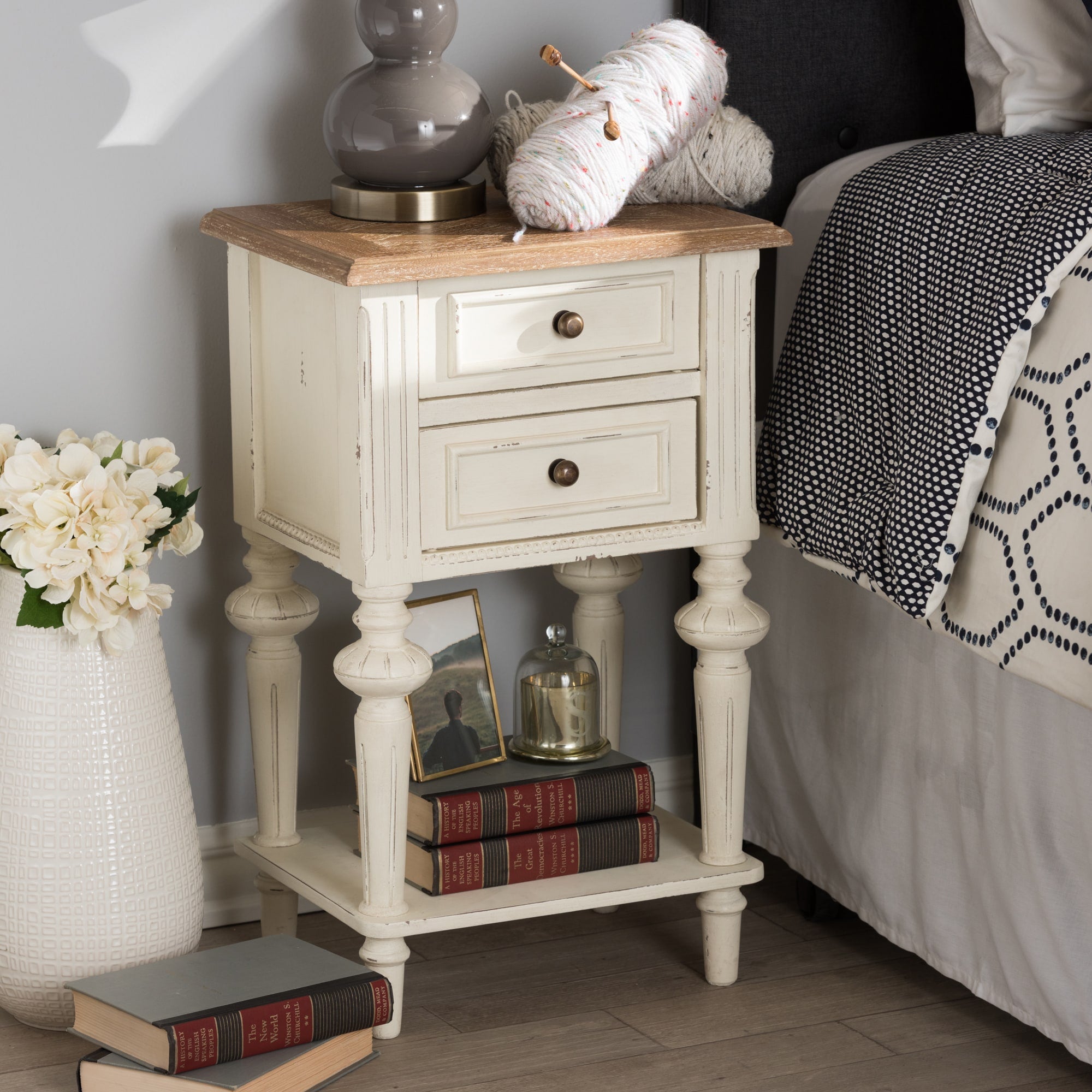 The Gray Barn Windy Knob Provincial Style Weathered Oak And White Wash Distressed Finish Wood 2 Tone Nightstand