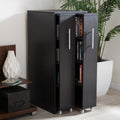 Baxton Studio Lindo Dark Brown Wood Bookcase With Two Pulled Out Doors Shelving Cabinet