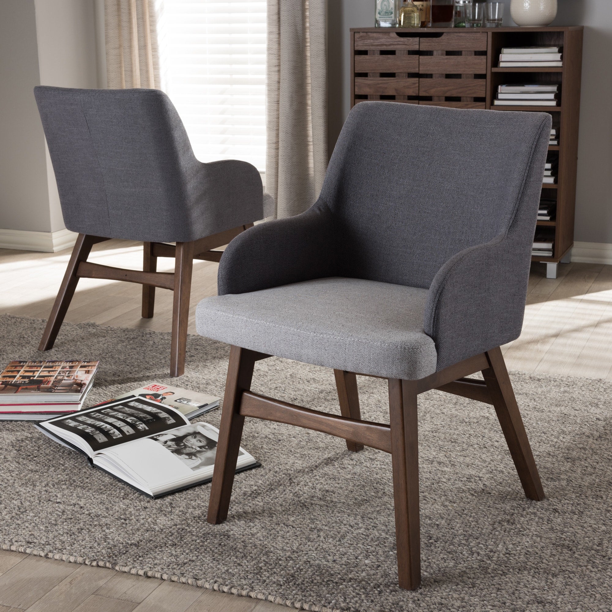 Baxton Studio Mid Century Two Tone Grey Fabric 2 Piece Armchair Set