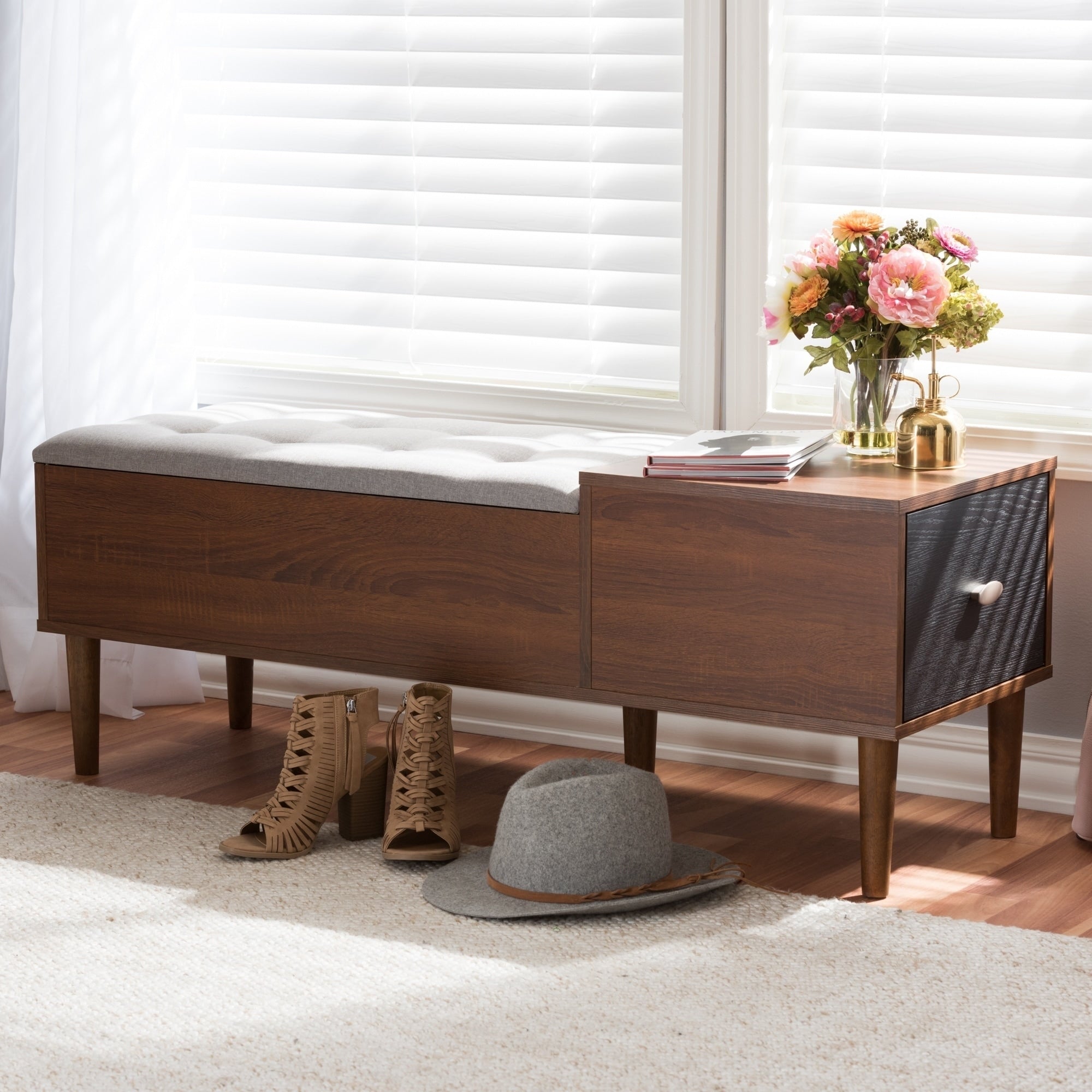 Mid Century 1 Drawer Shoe Storage Bench By Baxton Studio