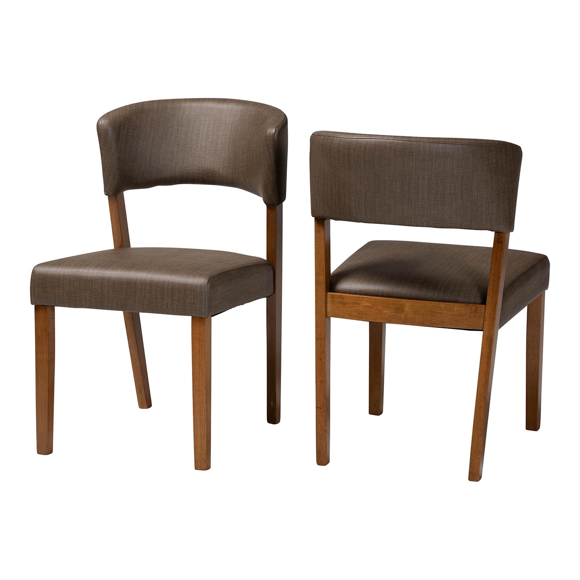 Baxton Studio Montreal Mid Century Dark Walnut Wood Grey Faux Leather Dining Chairs