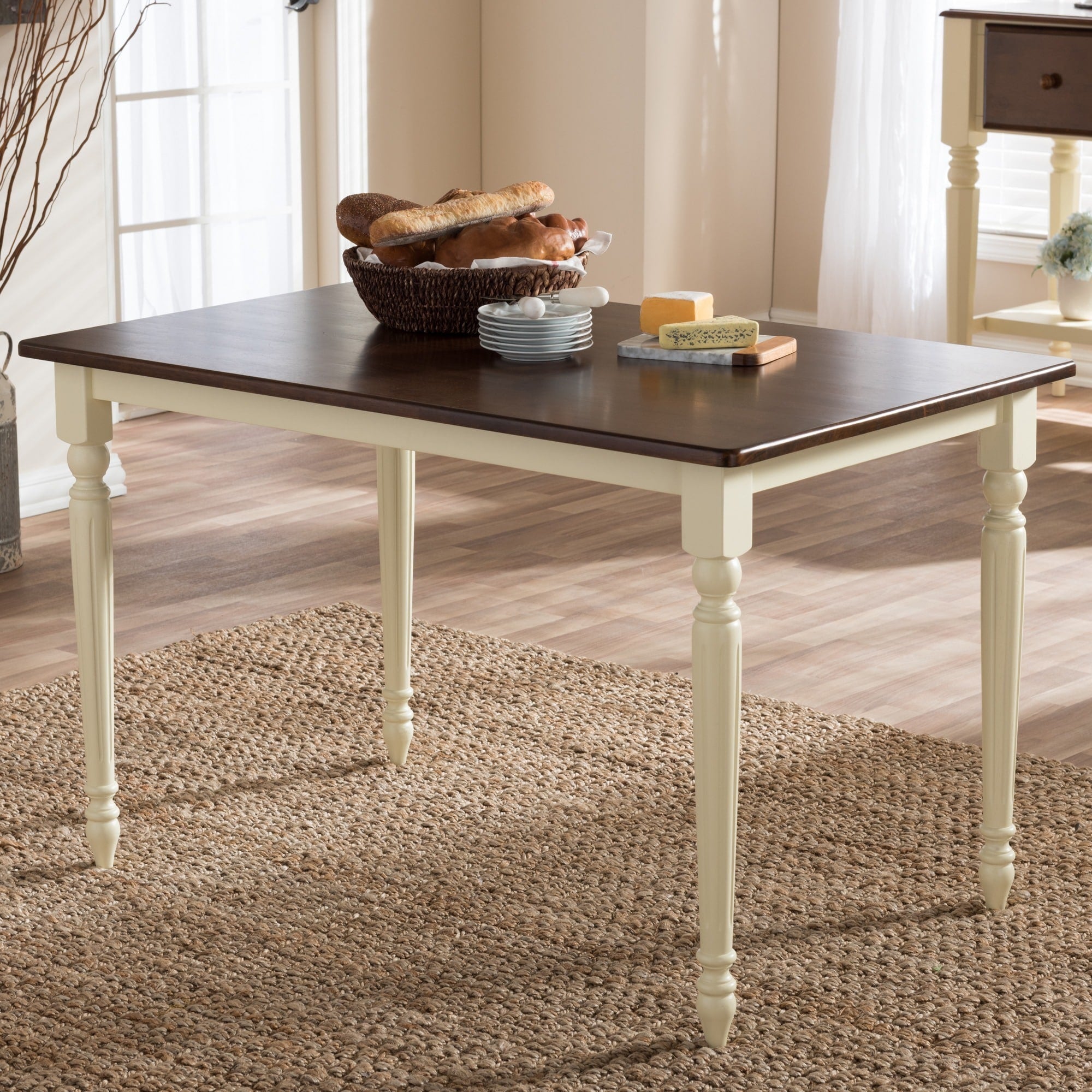 Baxton Studio Natasa French Country Cottage Buttermilk And Cherry Wood Dining Table Off White