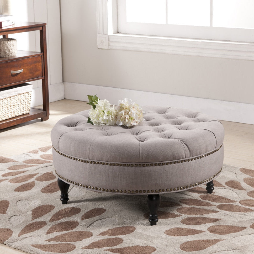 Baxton Studio Palfrey Beige Linen Modern Tufted Ottoman