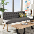 Baxton Studio Parthenia Mid Century Modern Grey Fabric And Natural Wood Finishing 3 Seater Settee Bench