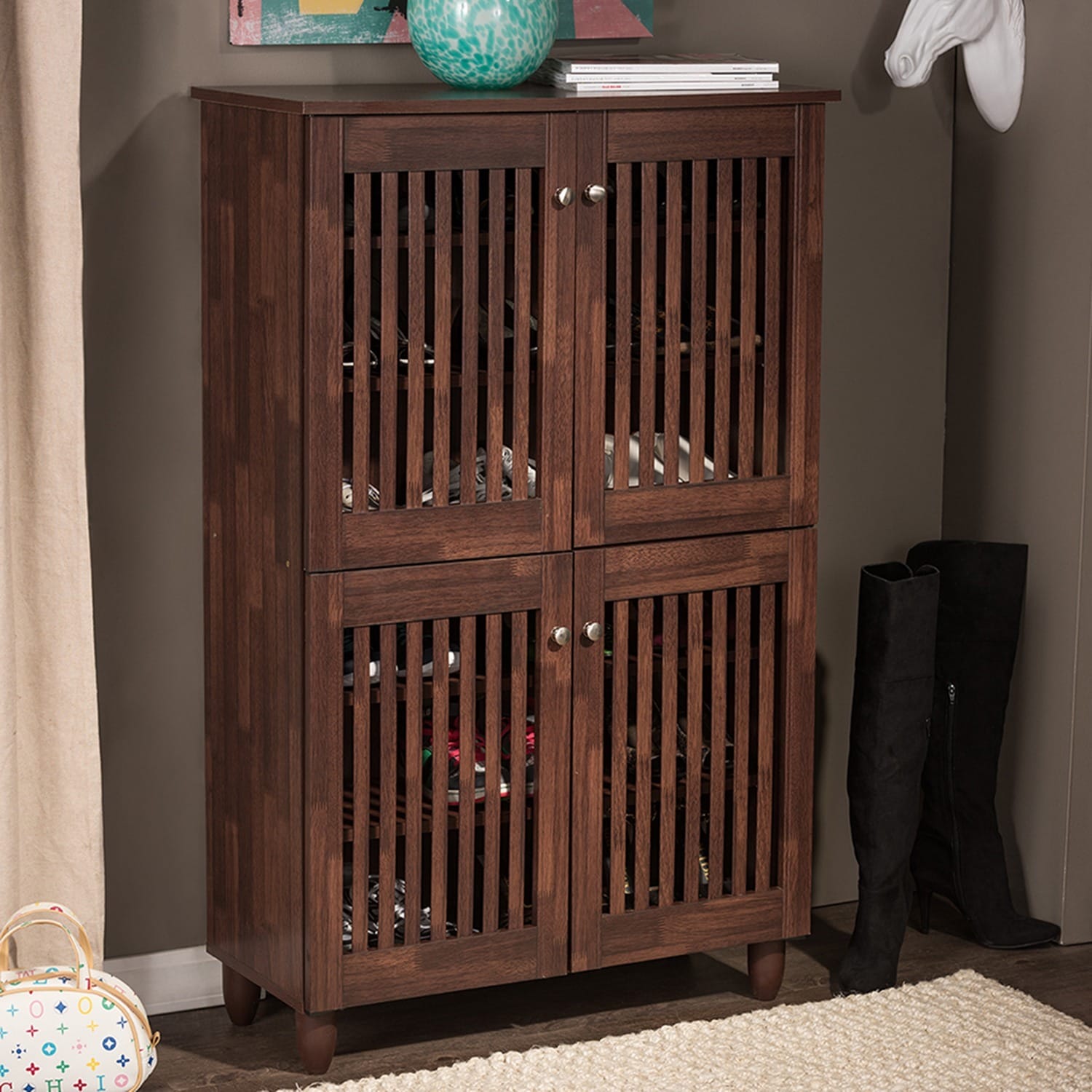 Copper Grove Angelina Dark Brown Shoe Cabinet With 4 Doors