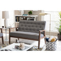 Baxton Studio Sorrento Mid Century Retro Modern Grey Fabric Upholstered Wooden 2 Seater Loveseat