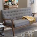 Baxton Studio Sorrento Midcentury Retro Modern Grey Fabric Upholstered Wooden 3 Seater Sofa