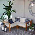 Bayport Outdoor Patio Teak Wood 3 Piece Sectional Sofa Set