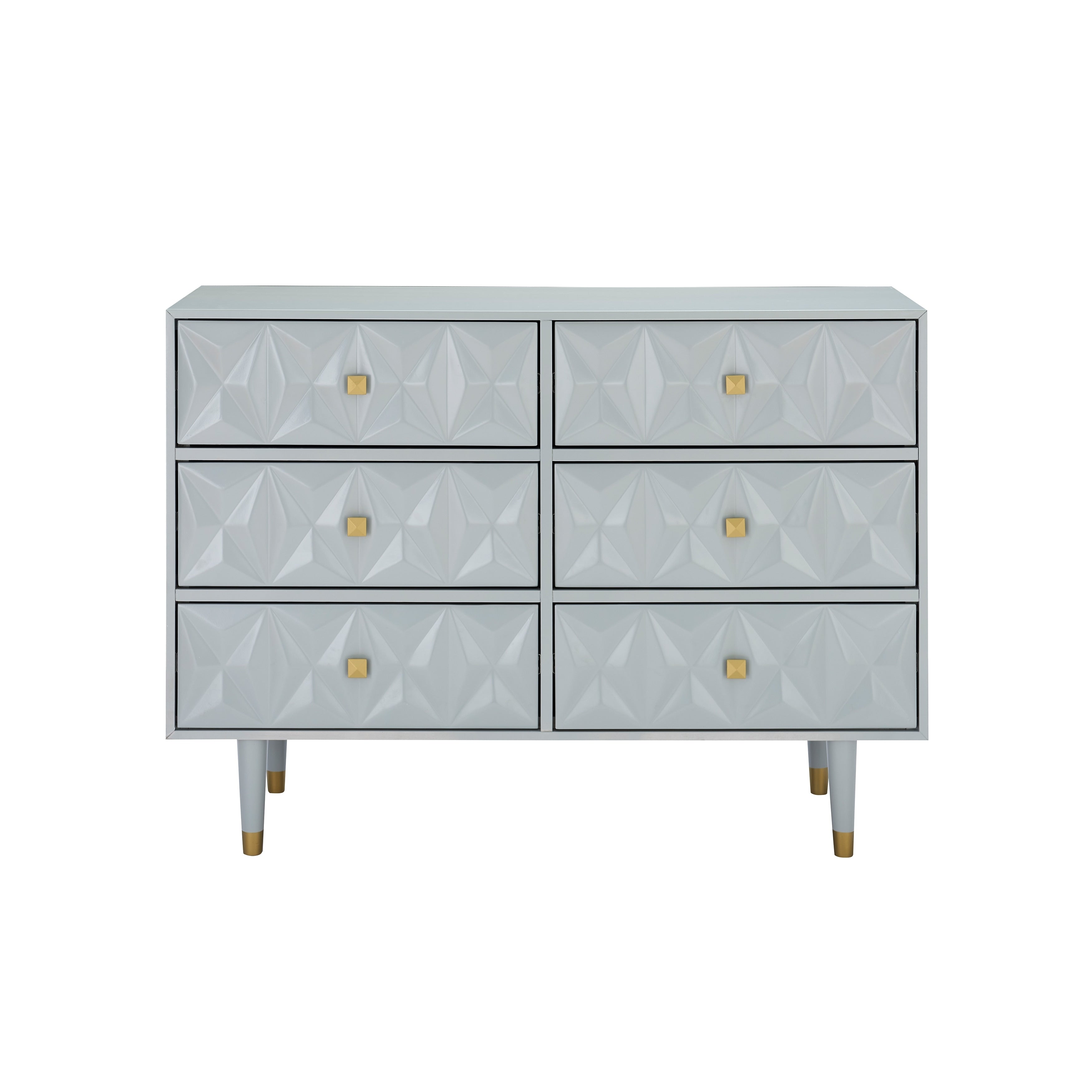 Bea White Geo Texture Wood And Gold Metal 6 Drawer Dresser