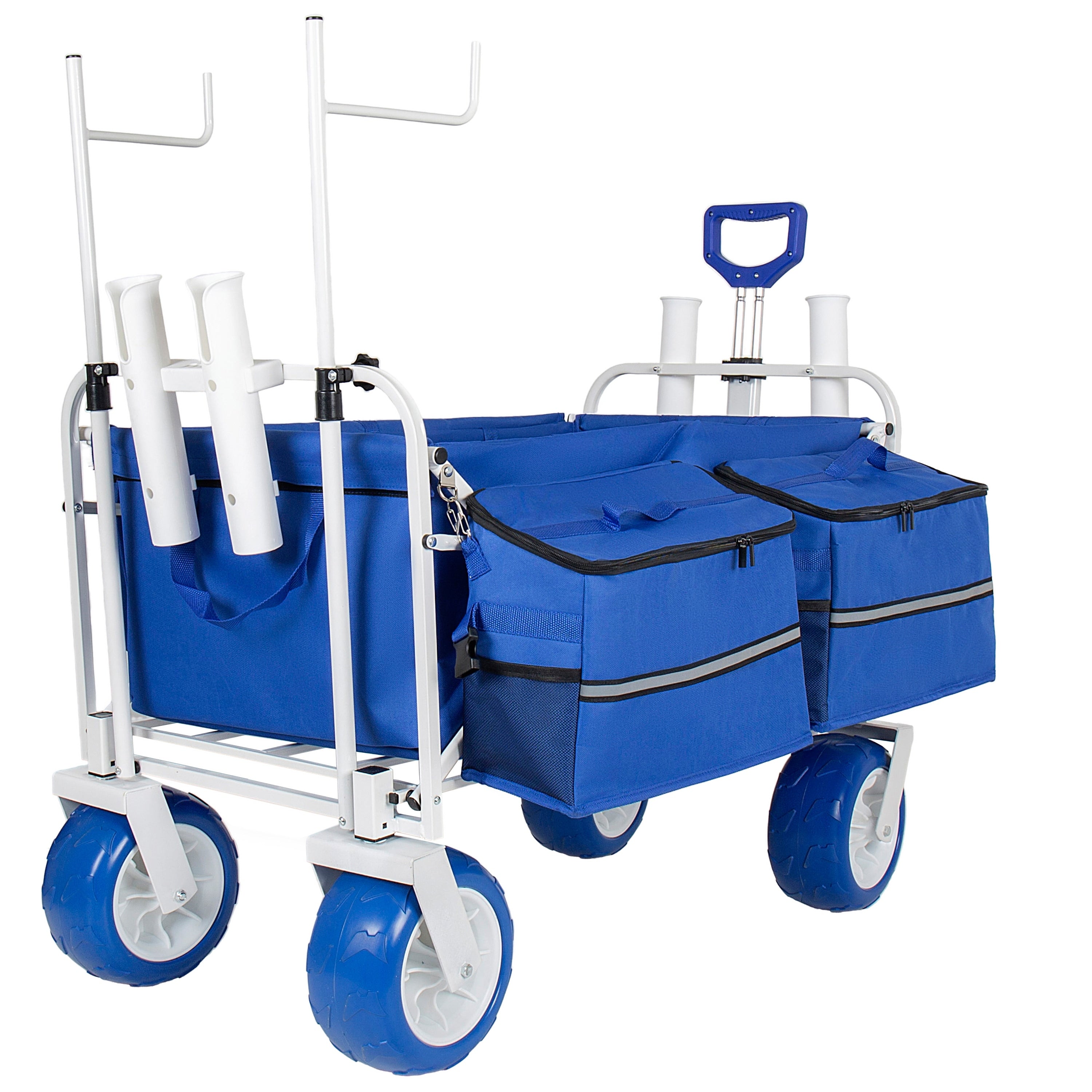 Beach Wagon Cart With Chair Racks Fishing Rod Holders 9 All Terrain Wheels Removable Cooler Storage Bags