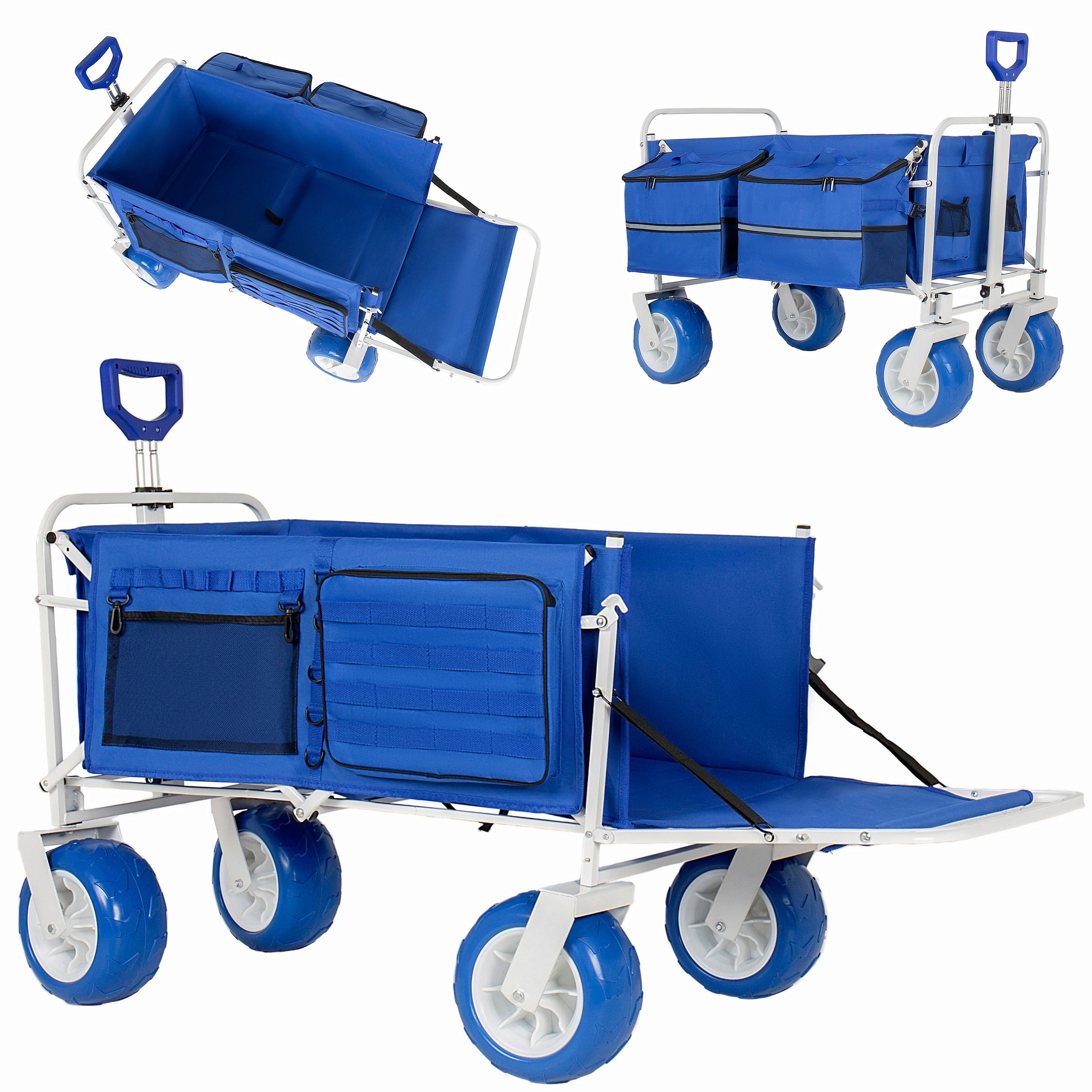 Beach Wagon Cart With Opened Tailgate And 9 All Terrain Wheels 500Lbs Heavy Duty Collapsible Folding Wagon Adjustable Handle