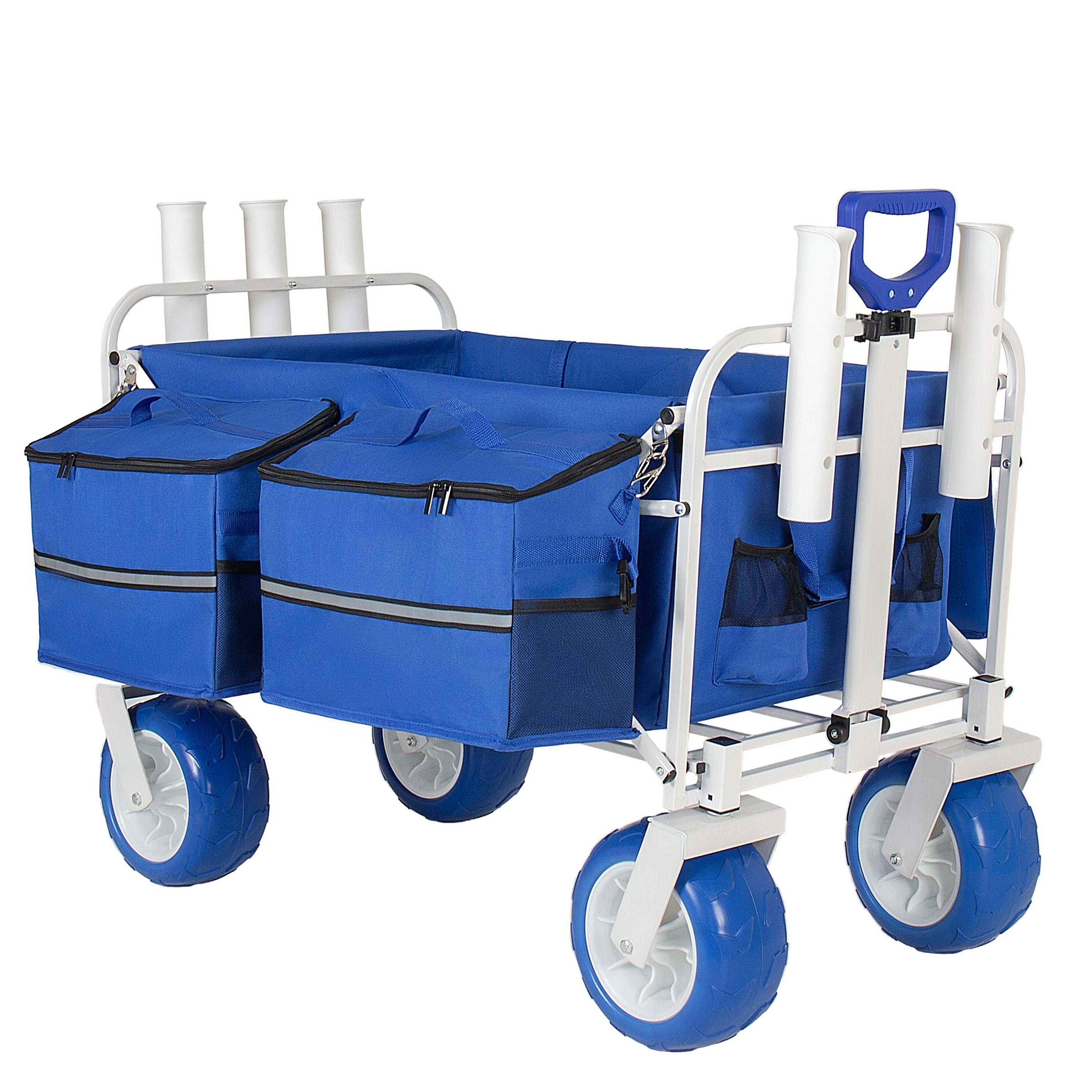 Beach Wagon Cart With Rod Holders And 9 All Terrain Wheels 500Lbs Heavy Duty Collapsible Folding Wagon Adjustable Handle