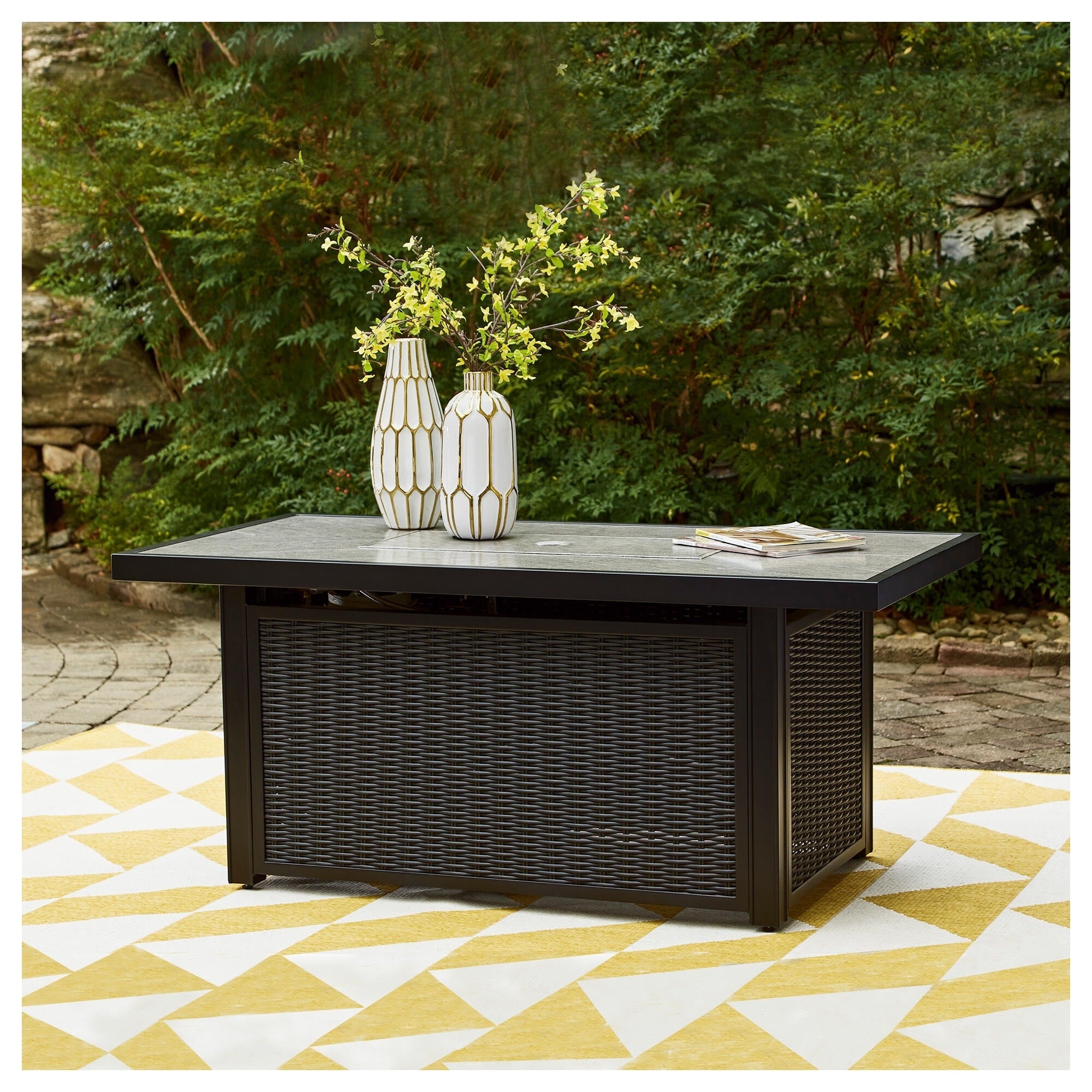 Beachcroft Outdoor Beige Rectangular Fire Pit Table 30 W X 57.88 D X 25.13 H