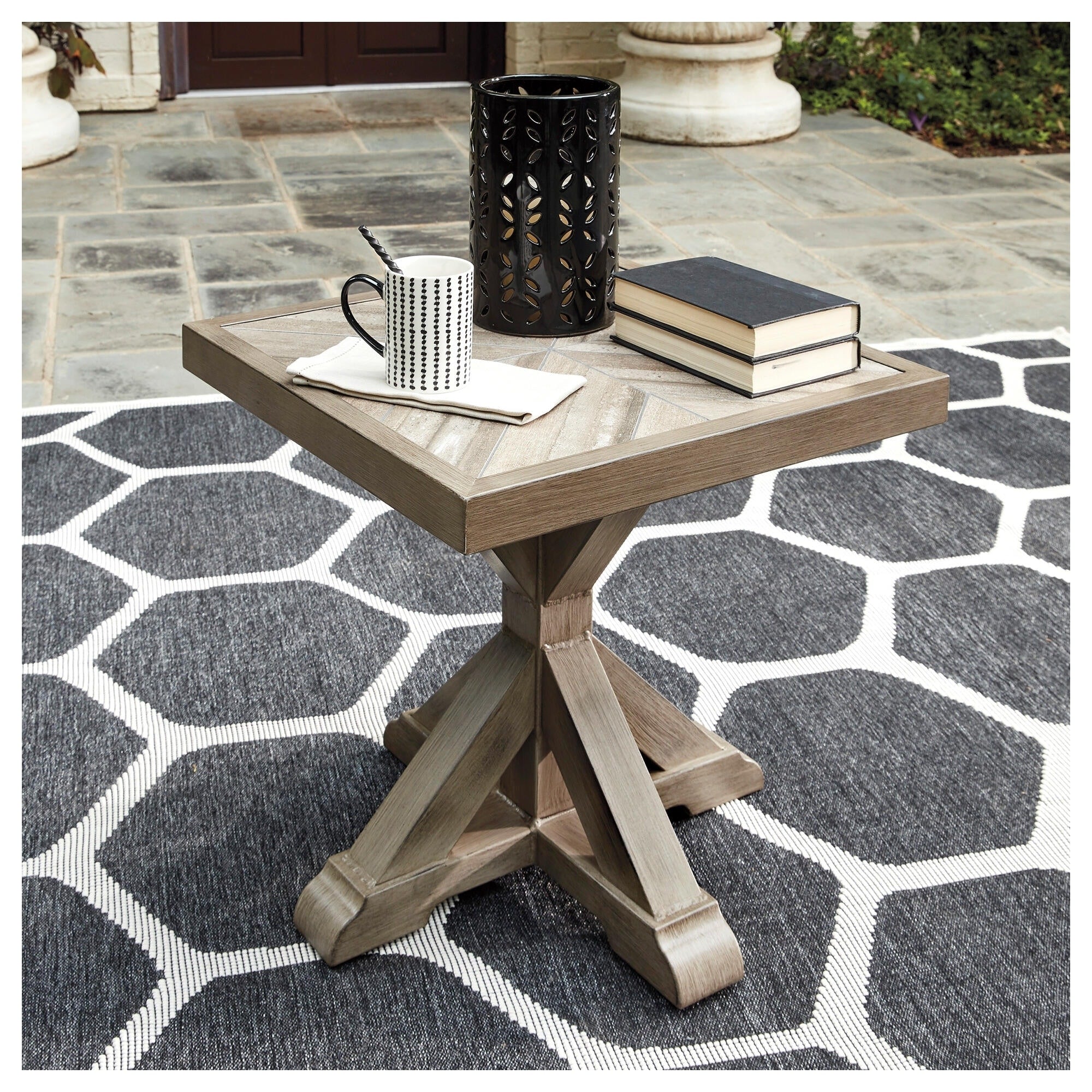 Havenside Home Sandestria Beigeoutdoor Square End Table With Porcelain Top