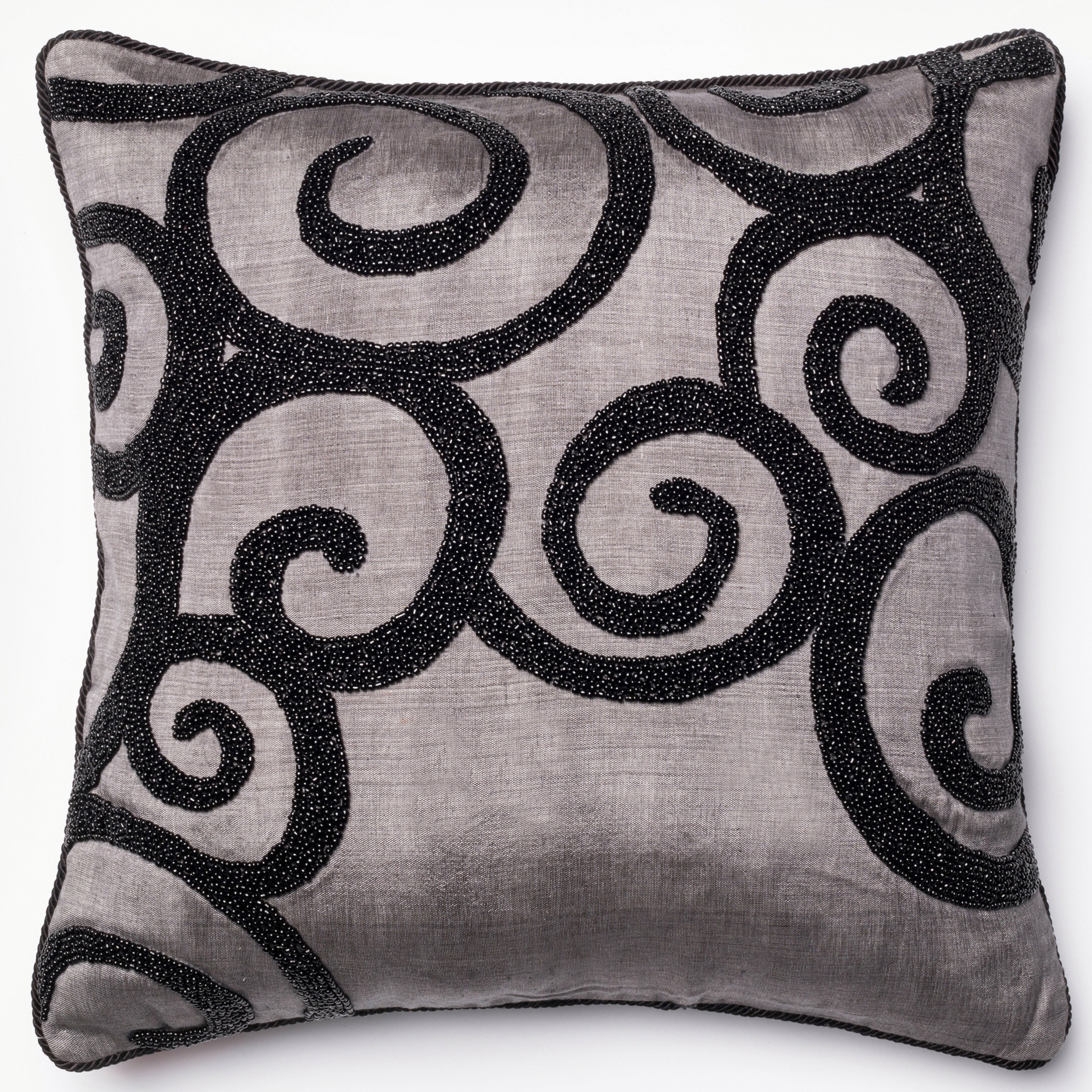 Beaded Grey Black Scroll 18 Inch Throw Pillow Or Pillow Cover