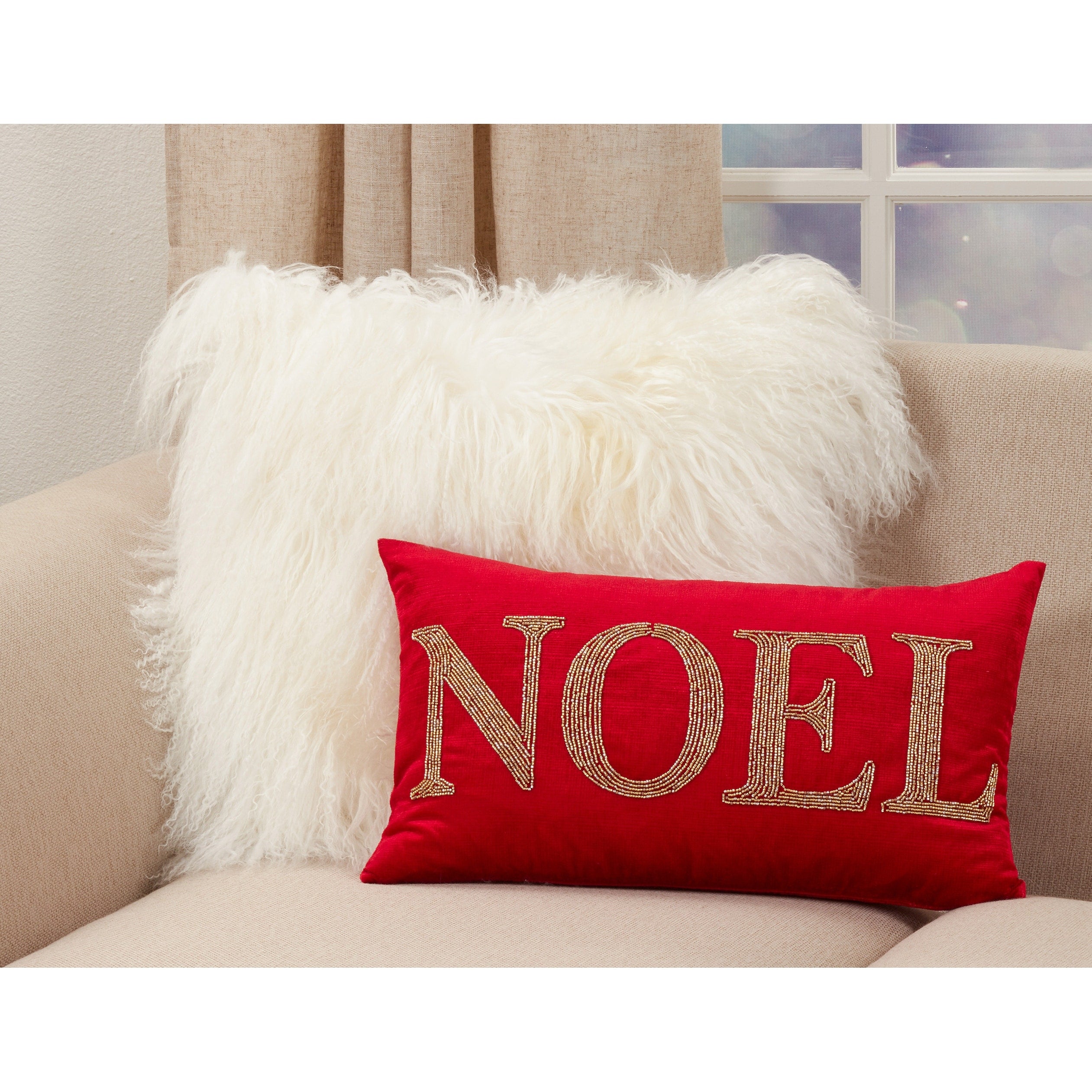 Beaded Pillow With Noel Design