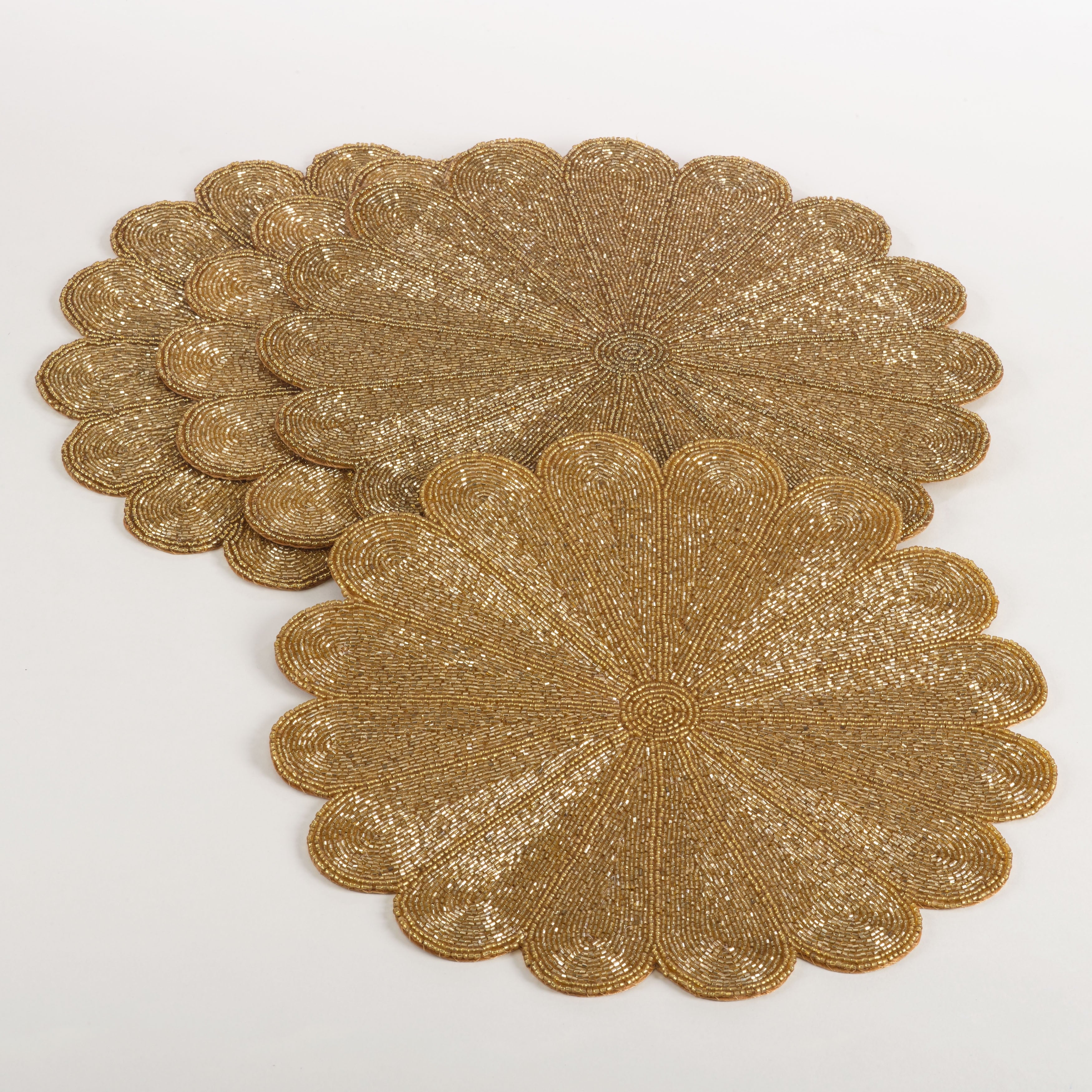 Flower Design Beaded Placemat Set Of 4