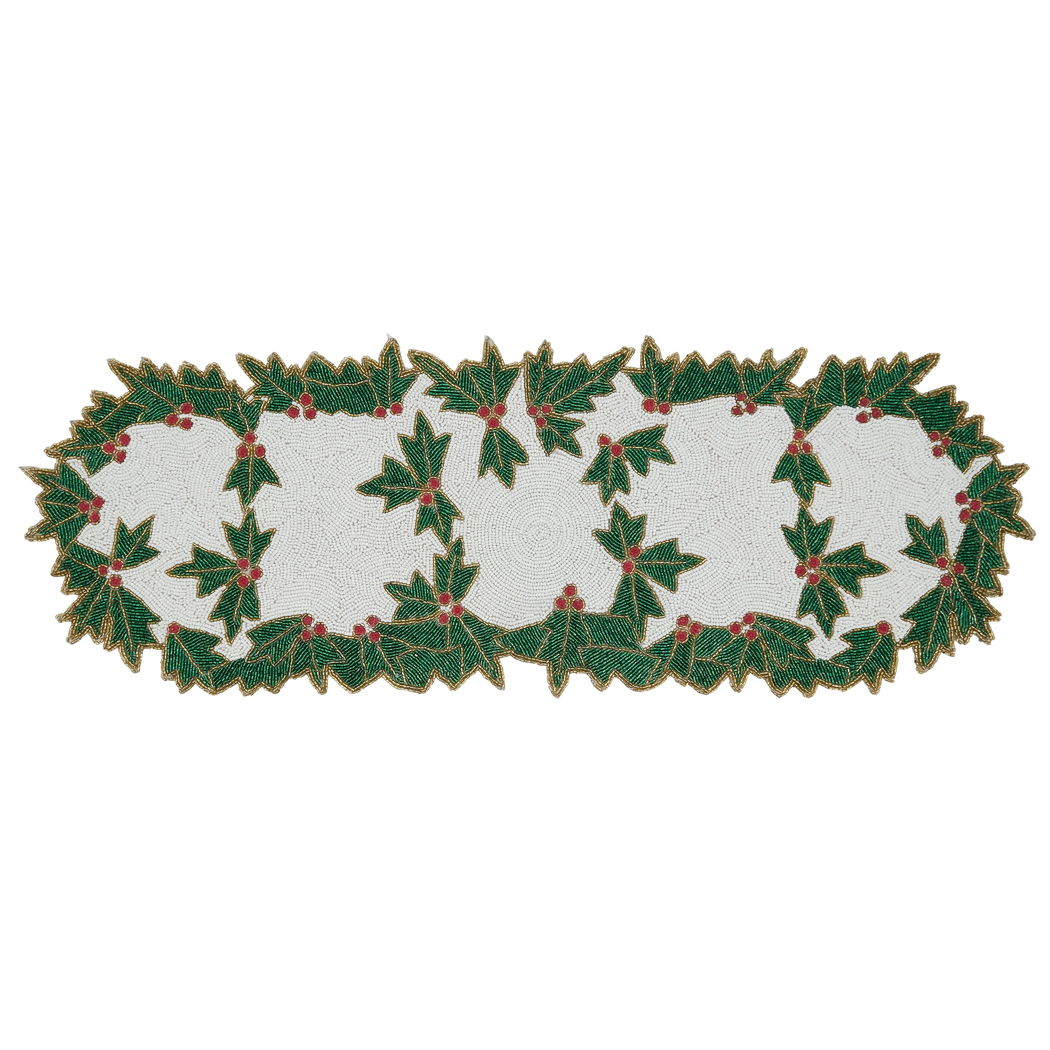 Beaded Table Runner With Holly Design