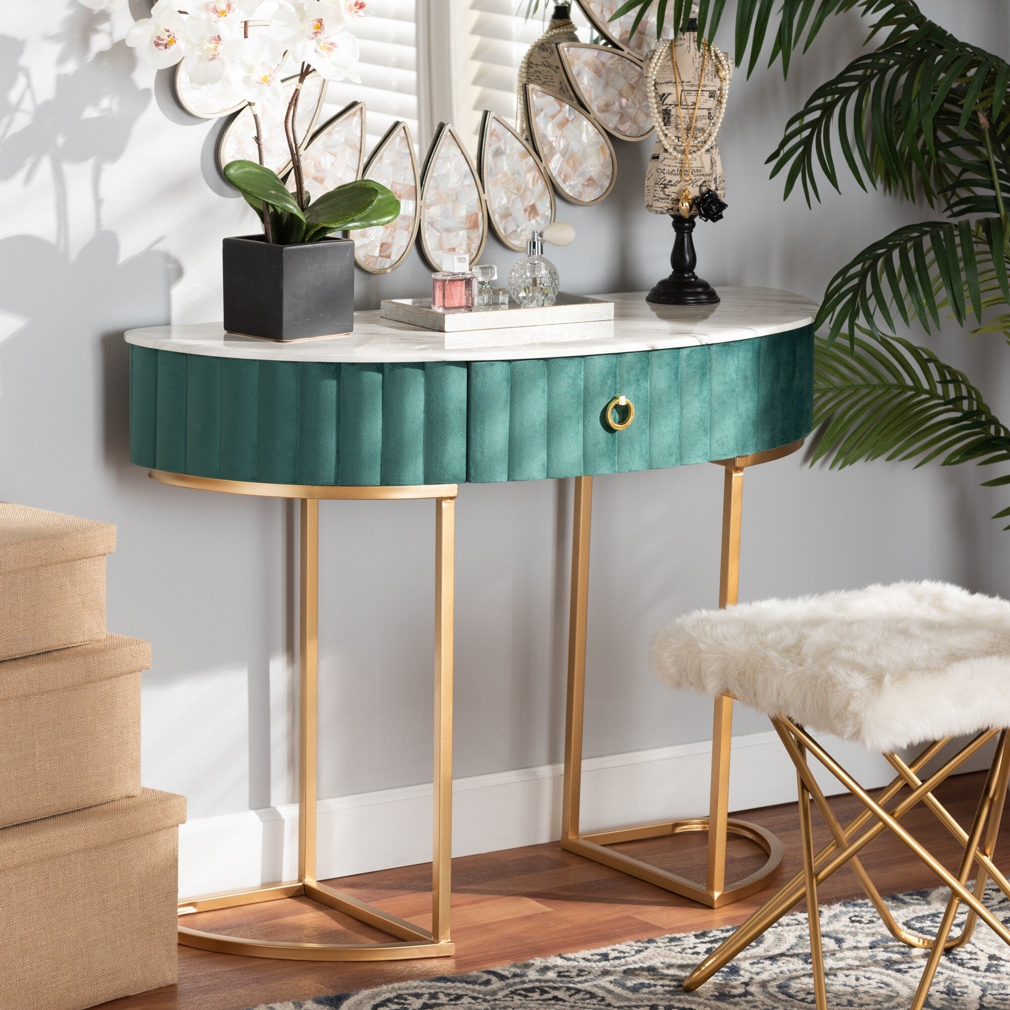 Beale Luxe And Glam Upholstered 1 Drawer Console Table
