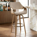 Beasley Beige Fabric Bar Stool With White Washed Wood Legs