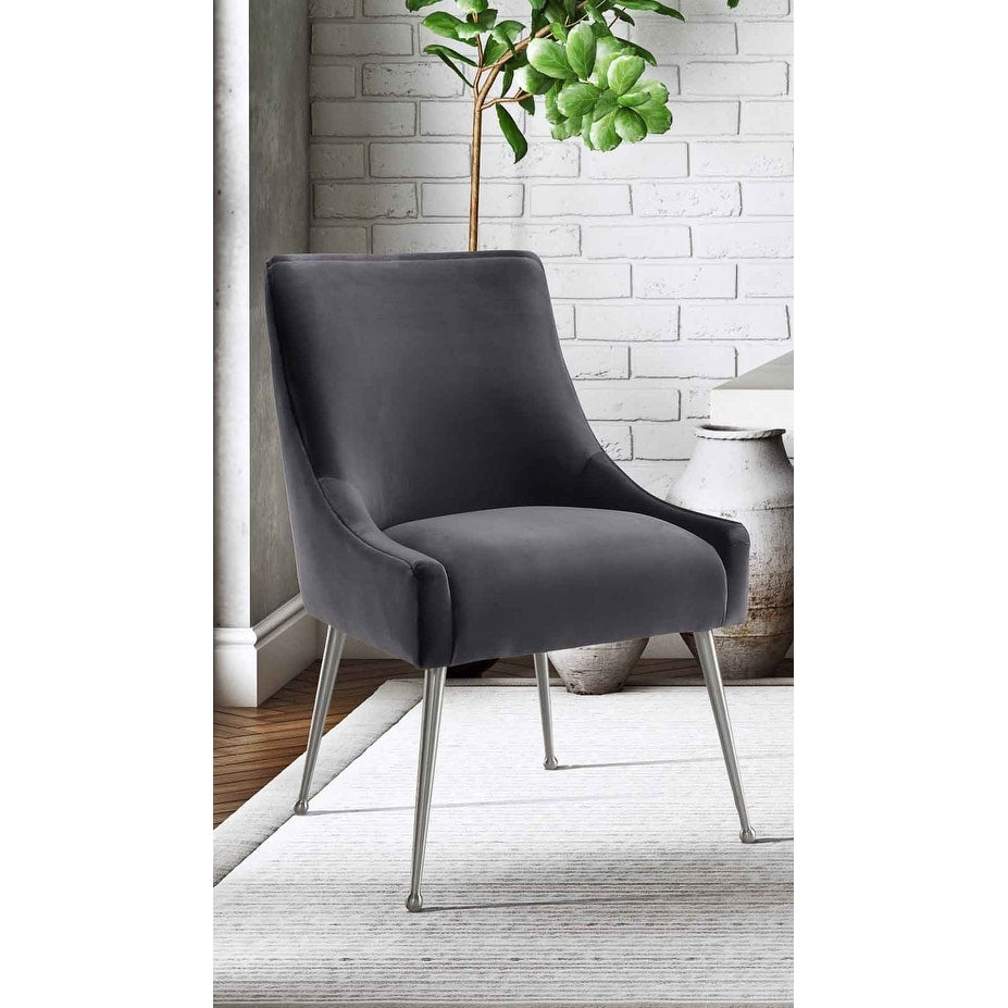 Beatrix Grey Velvet Side Chair Silver Legs