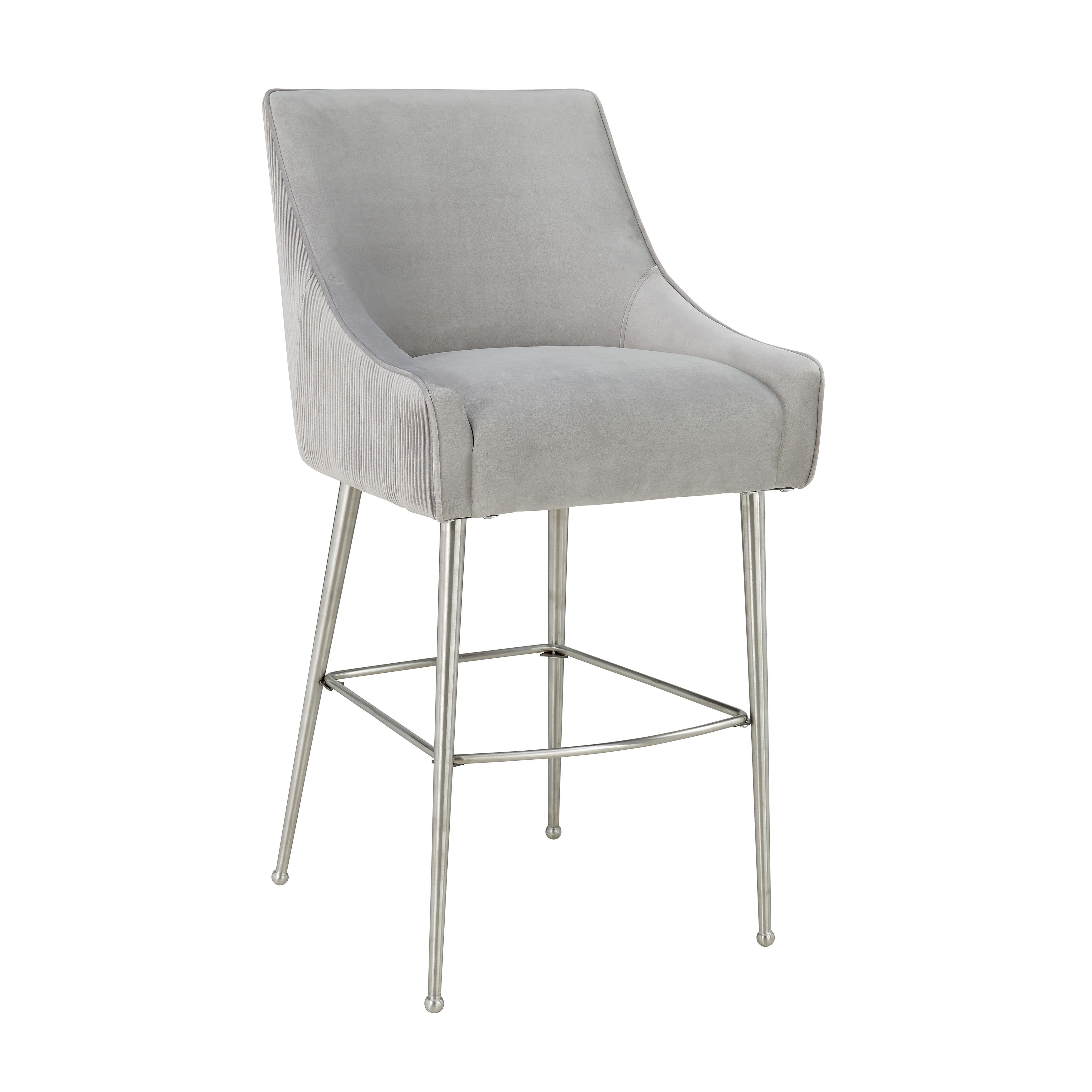 Beatrix Pleated Light Grey Velvet Counter Stool N A