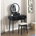 Beautiful Black Finish Vanity Dresser With Mirror And Stool