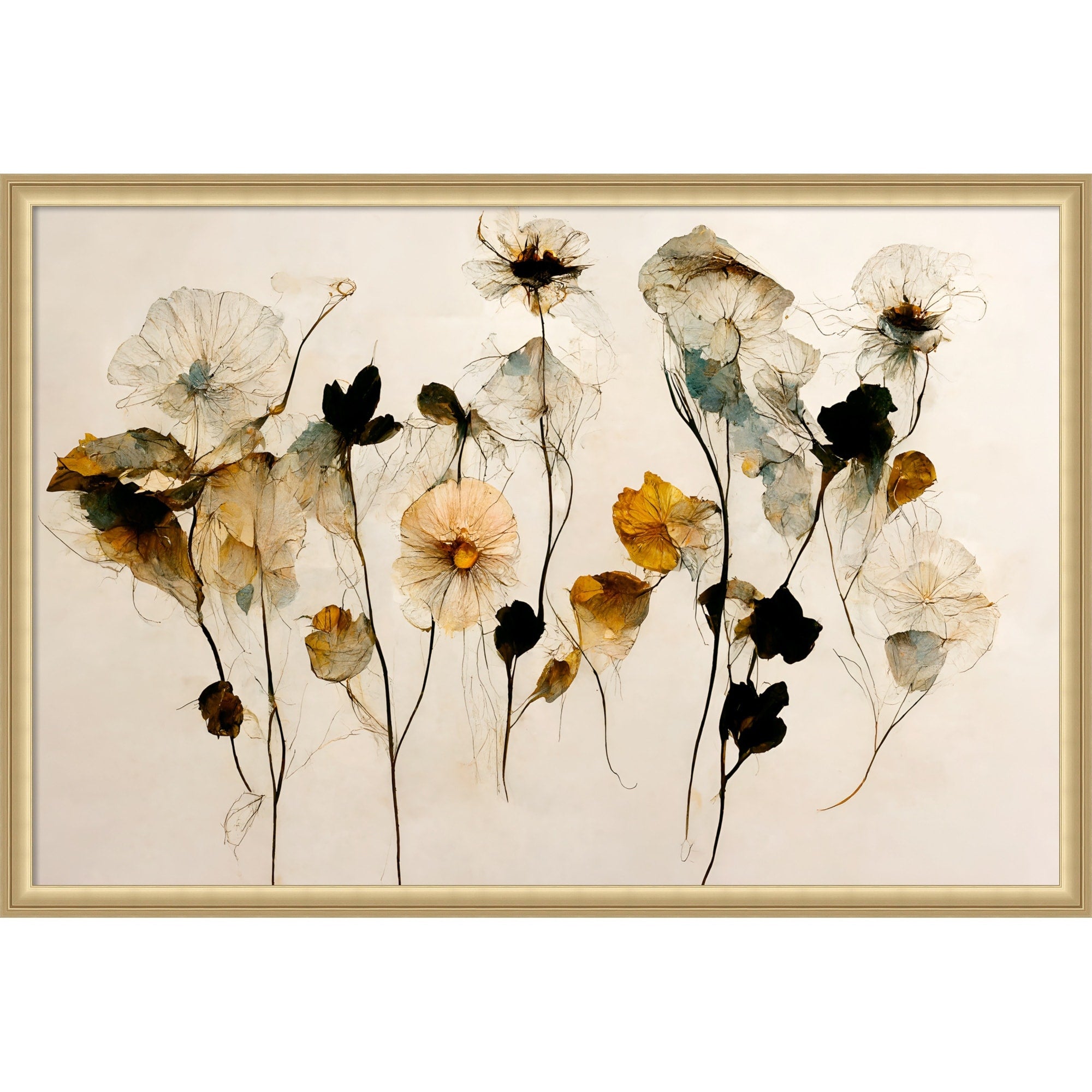 Beautiful Dry Flowers By Treechild Framed Mounted Canvas Wall Art Print