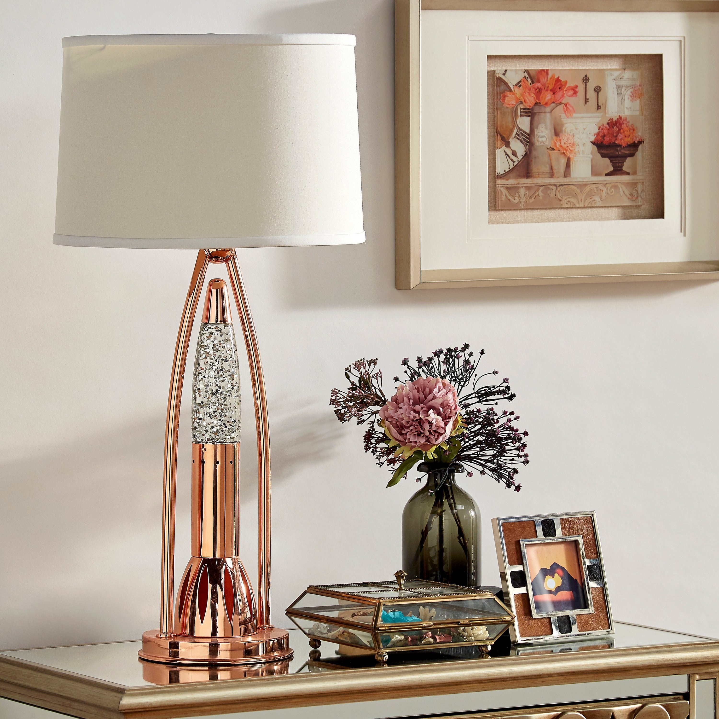 Beautiful Water Dancing Table Lamp 1Pc Modern Design Home Decor Copper Finish Luxurious Sparkling Decorative Night Lamp
