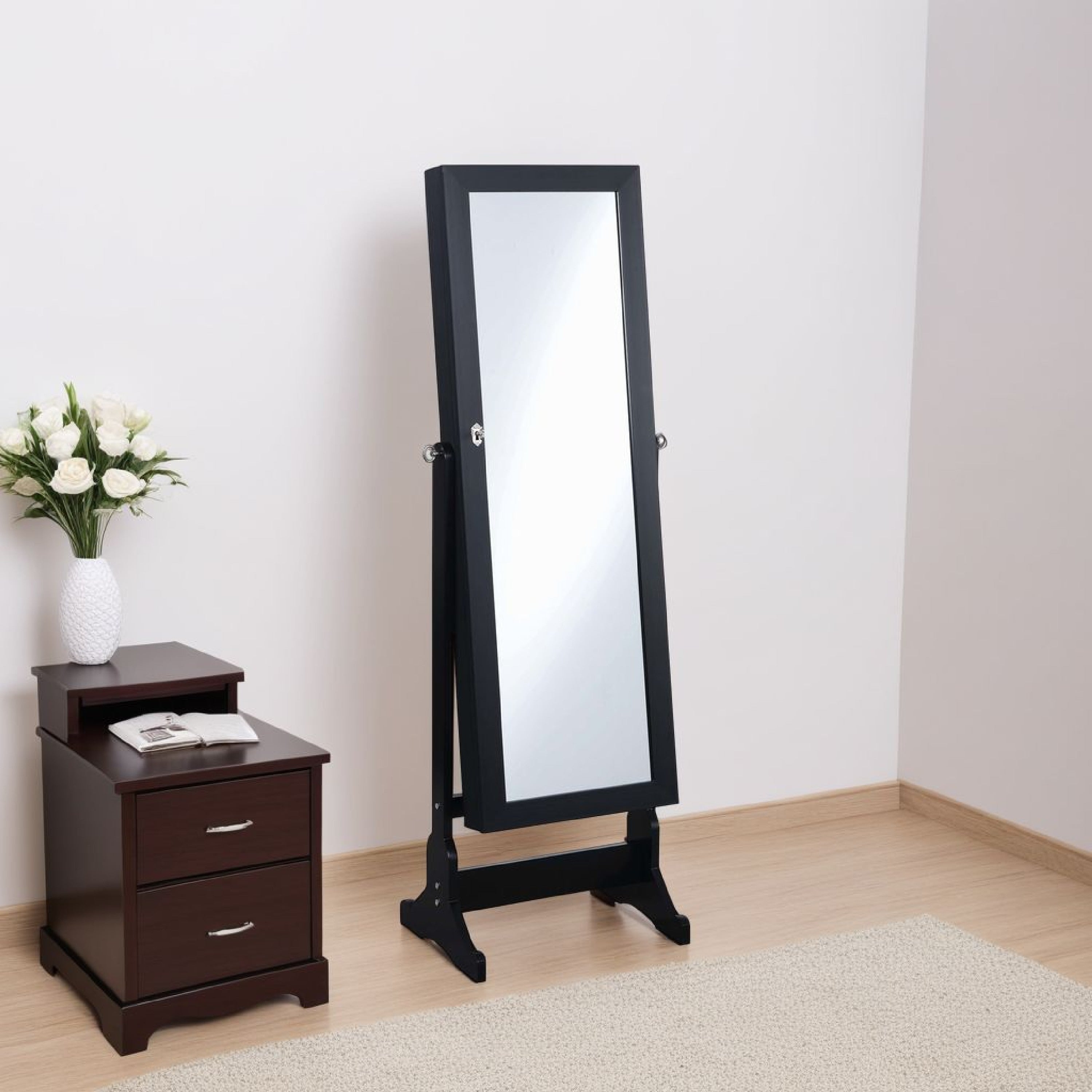 Beautiful Wooden Jewelry Cheval Mirror Black
