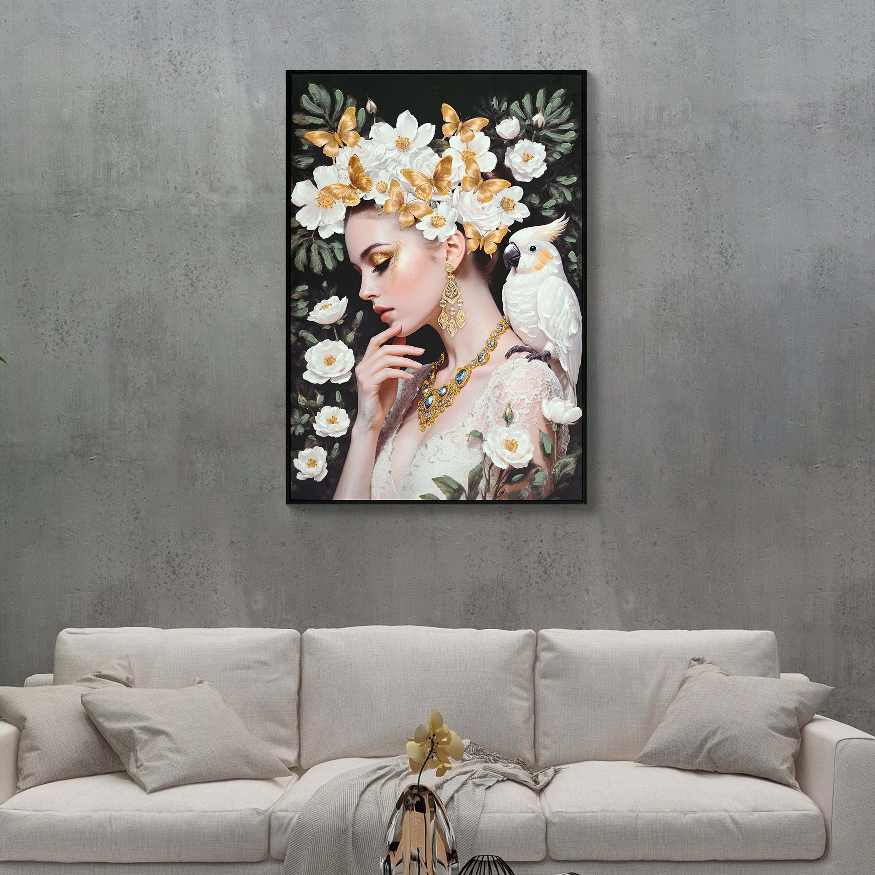 Beauty Posters Beauty Lady Wall Art Gold And White Floral Canvas Artwork For Living Room Bedroom Pictures Wall Decor