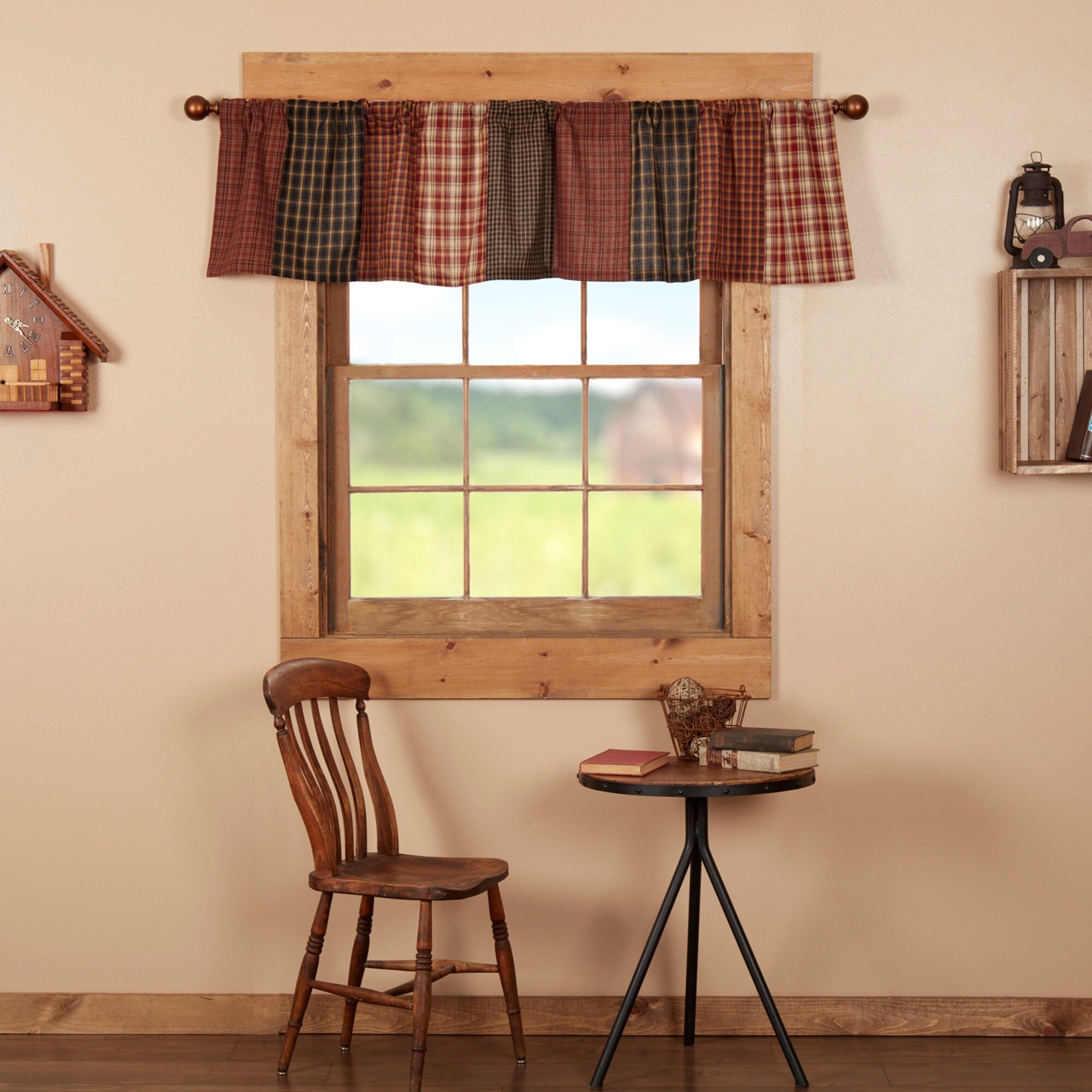 Red Rustic Kitchen Curtains Vhc Beckham Patchwork Valance Rod Pocket Cotton