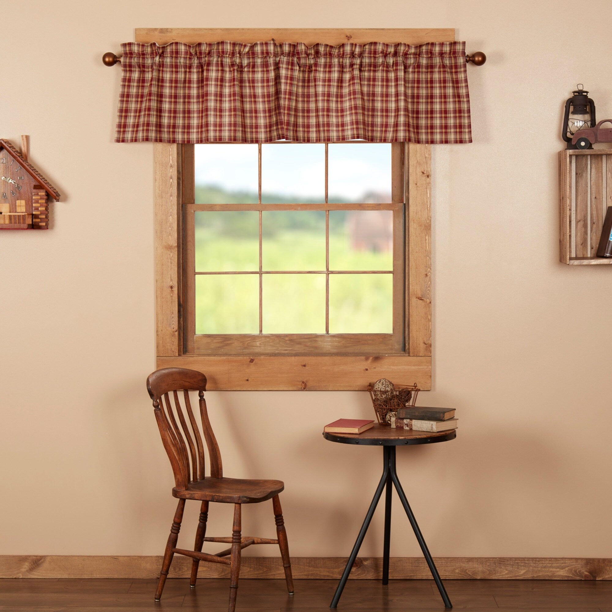Red Rustic Kitchen Curtains Vhc Beckham Plaid Valance Rod Pocket Cotton