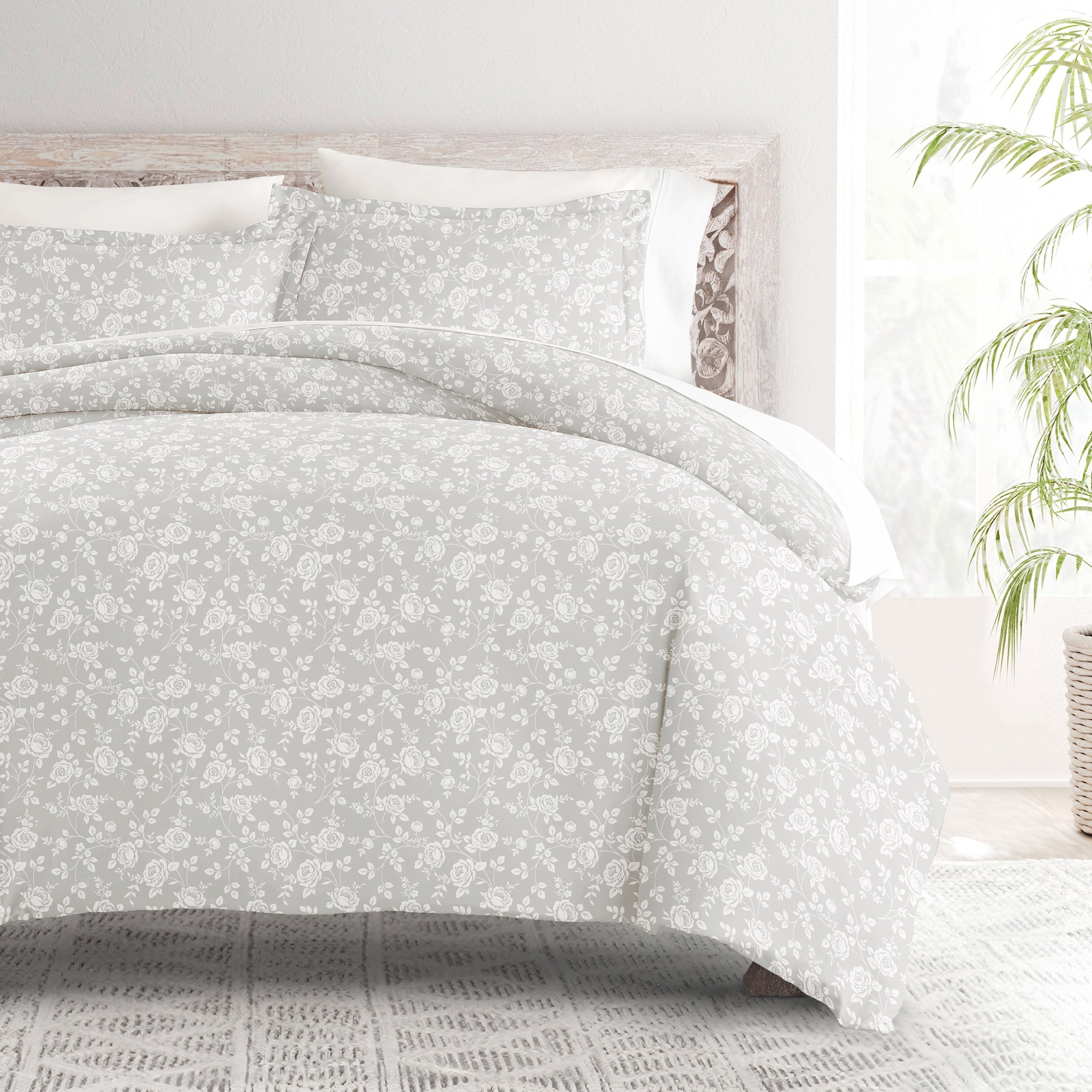 Merit Linens Premium Ultra Soft Rose Gray Pattern 3 Piece Duvet Cover Set