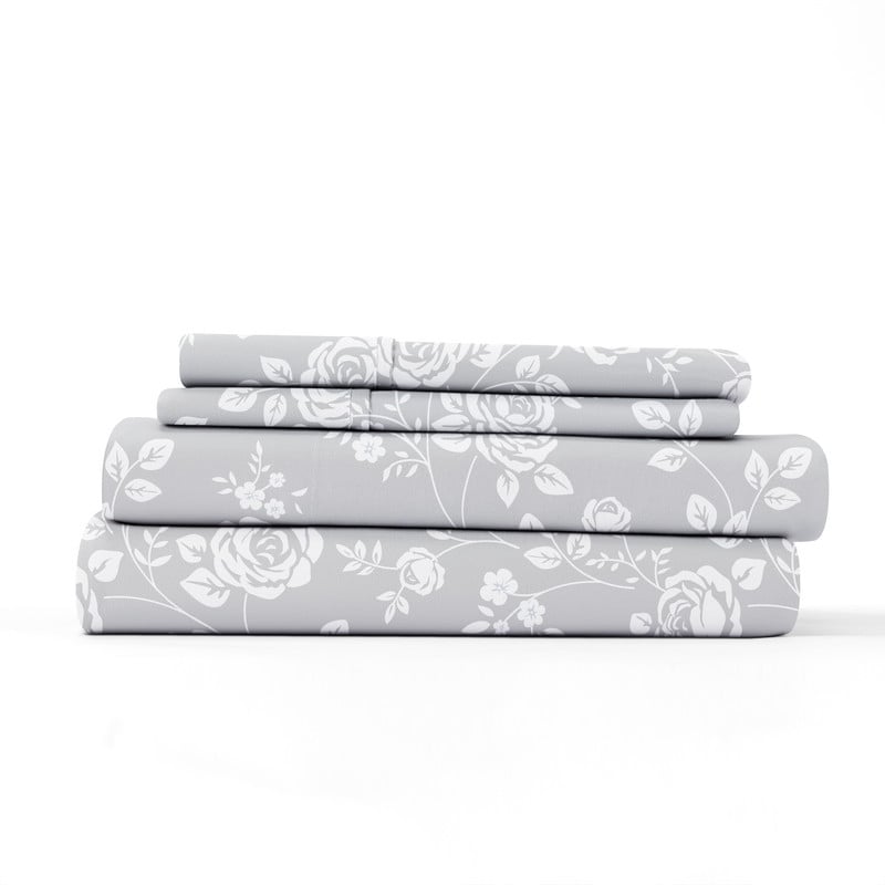 Merit Linens Premium Ultra Soft Rose Gray Pattern 4 Piece Bed Sheet Set