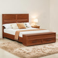 Bed Frame With 3D Geometric Headboard And Storage Bench Wood Platform Bed With 4 Drawers Modern Storage Bed