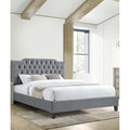 Bed Set 1Pc Diamond Button Tufted Headboard Gray Finish
