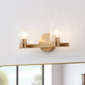 Bedminster 14 Inch 2 Light Champagne Gold Vanity Light With Clear Ribbed Glass Shades